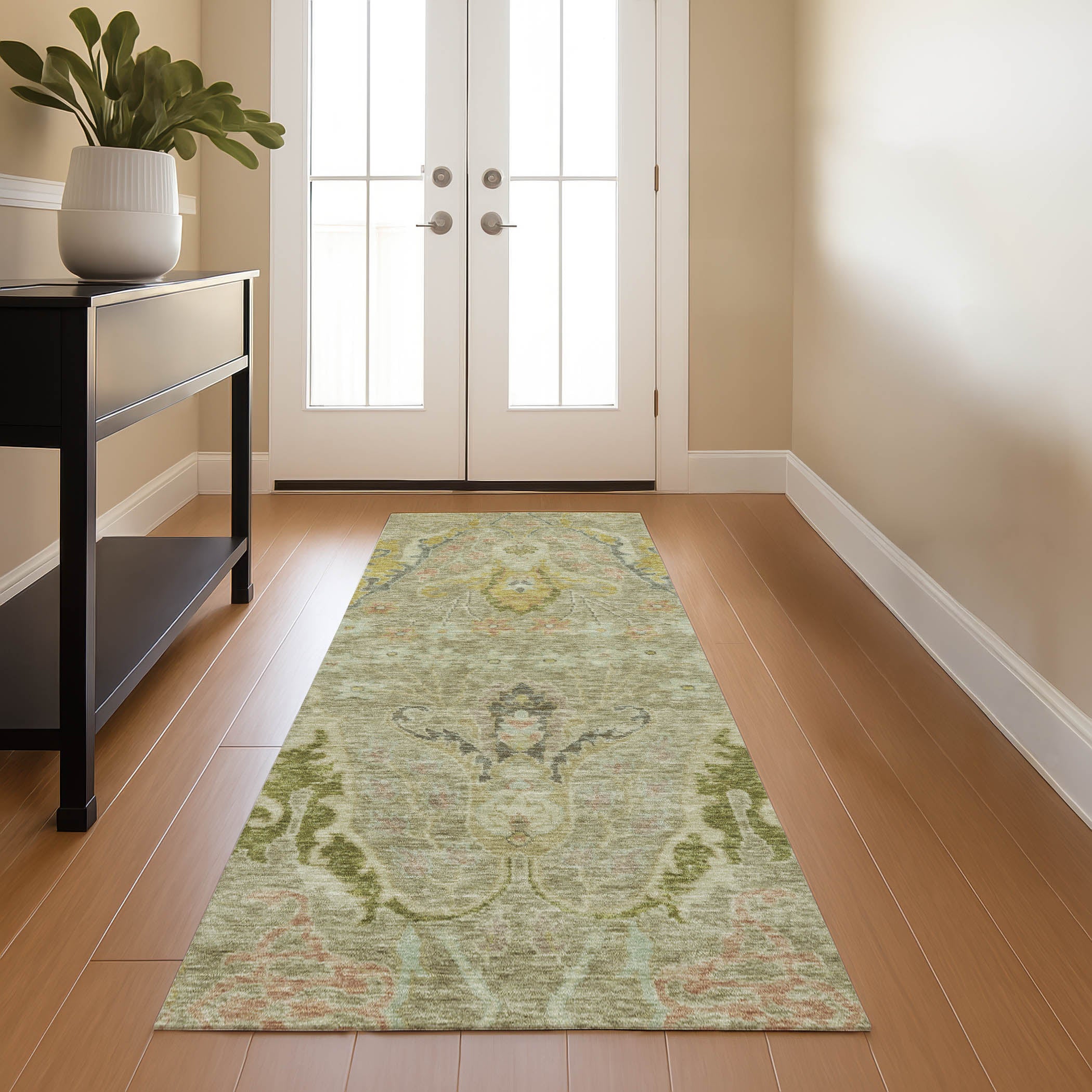 Hoi An Machine Washable Transitional Khaki Brown Rug 2'3" x 7'6" #shape_Runner