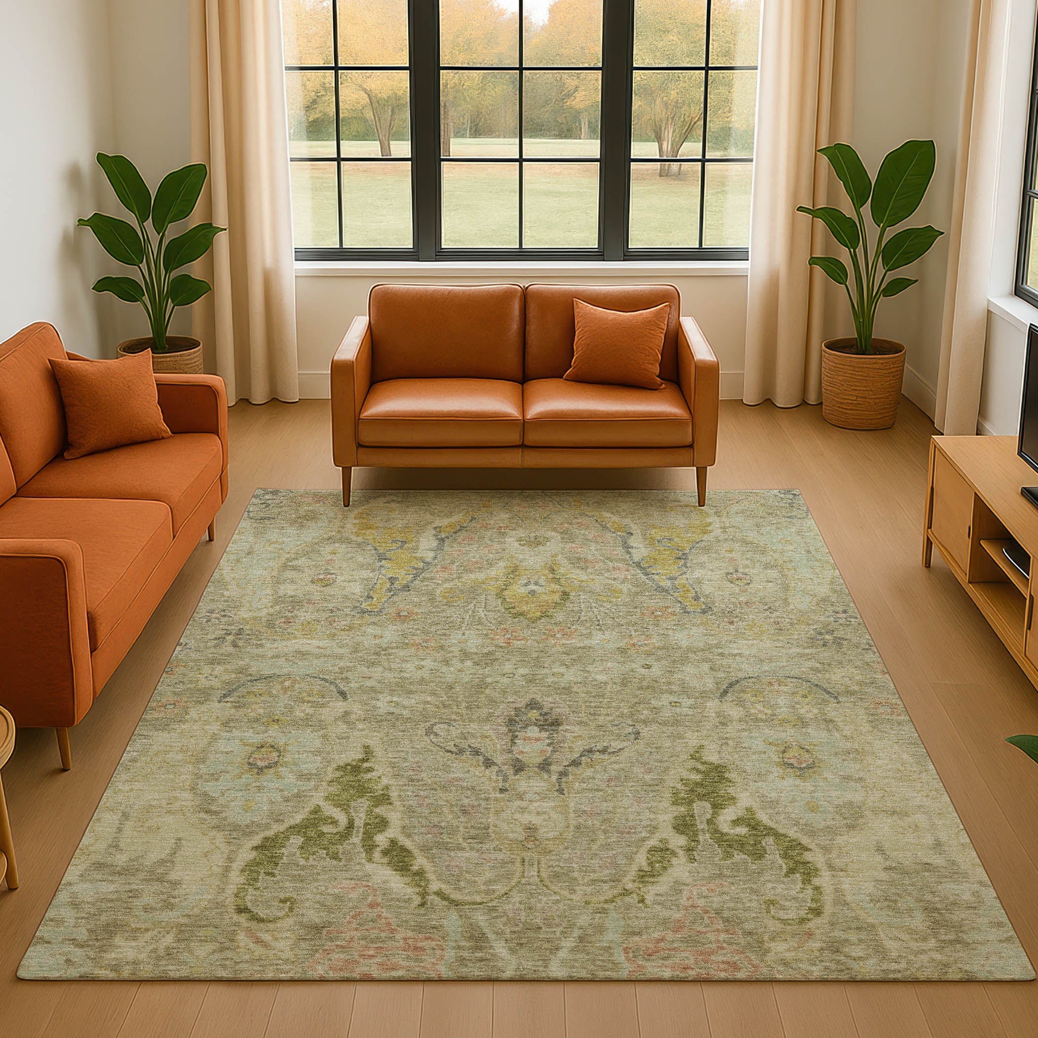 Hoi An Machine Washable Transitional Khaki Brown Rug 2'6" x 3'10" #shape_Rectangle