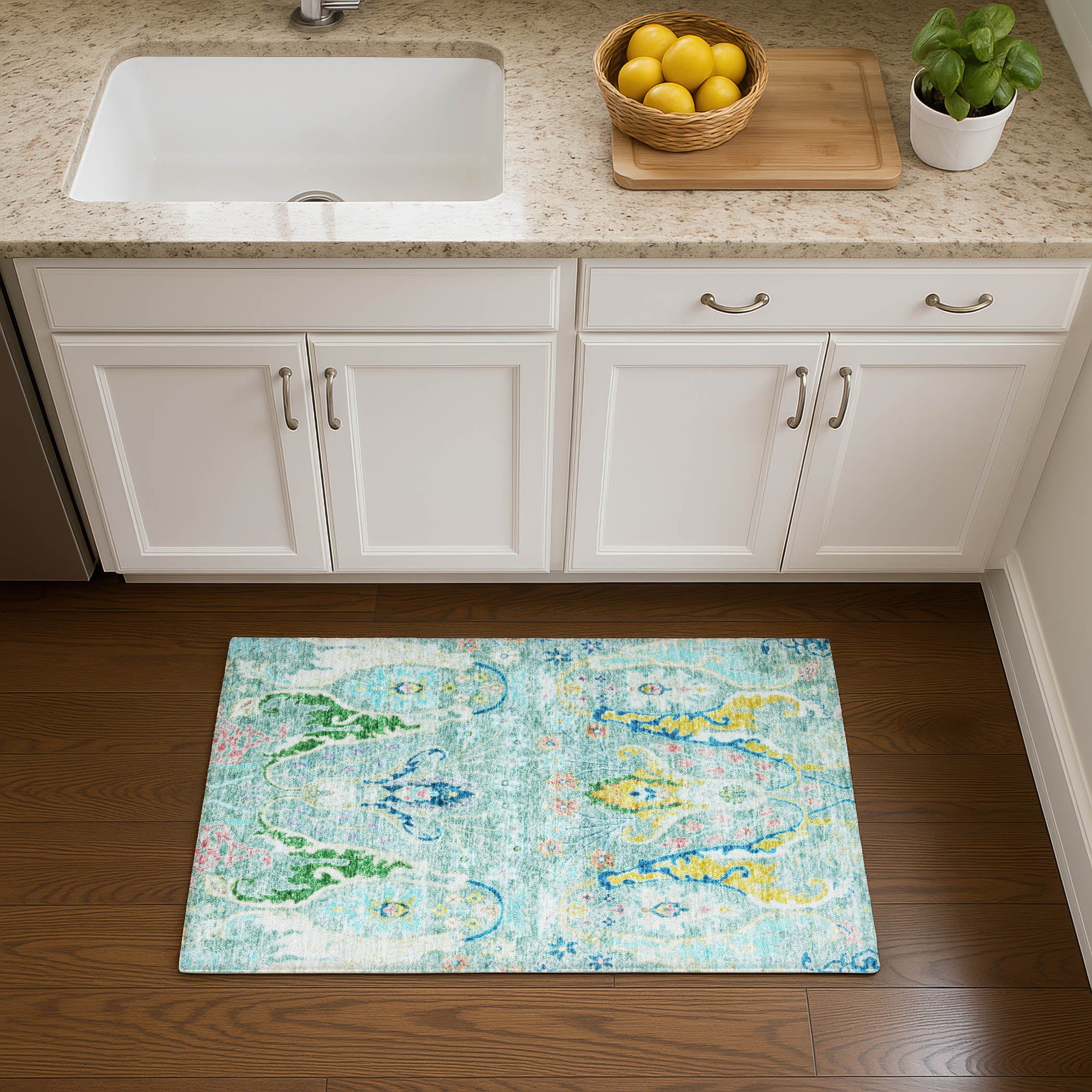 Hoi An Machine Washable Transitional Teal Rug 1'8" x 2'6" #shape_Rectangle