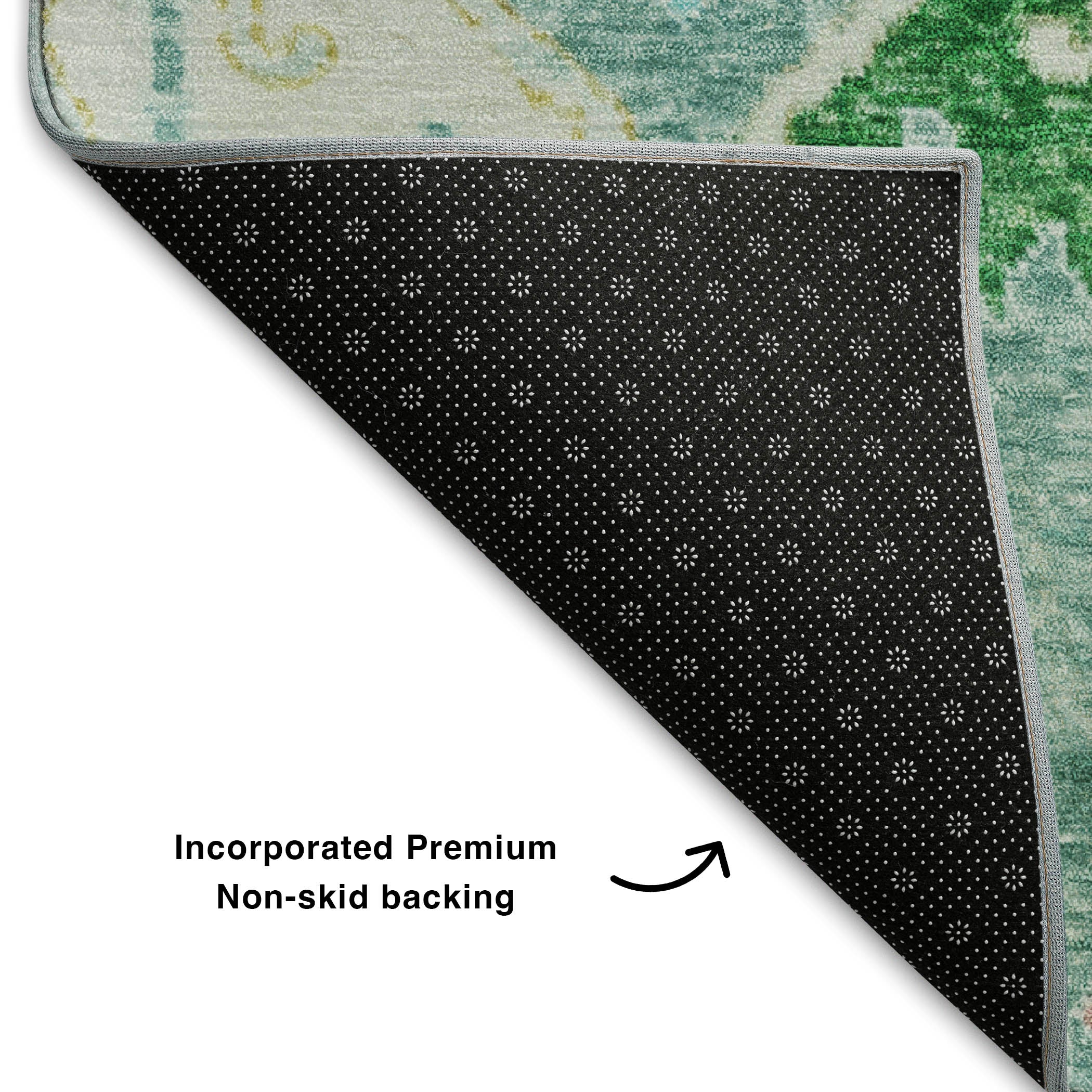 Hoi An Machine Washable Transitional Teal Rug 1'8" x 2'6" #shape_Rectangle