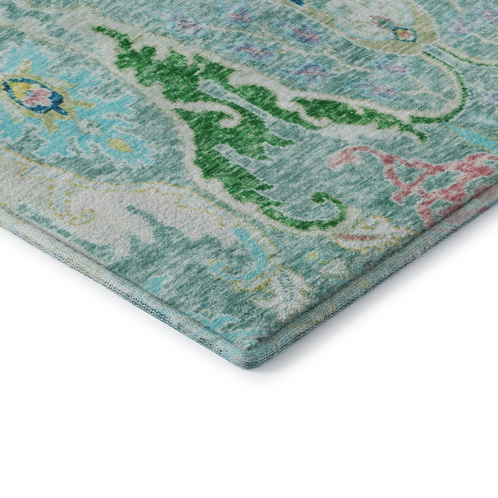 Hoi An Machine Washable Transitional Teal Rug 1'8" x 2'6" #shape_Rectangle