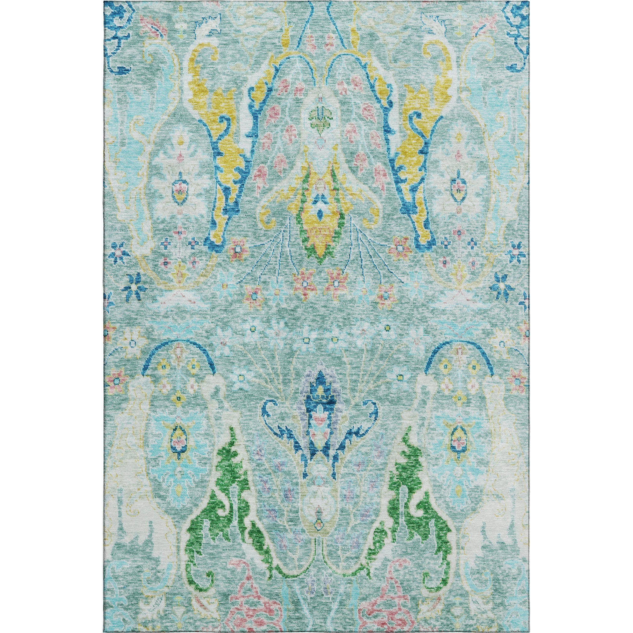 Hoi An Machine Washable Transitional Teal Rug 2'6" x 3'10" #shape_Rectangle