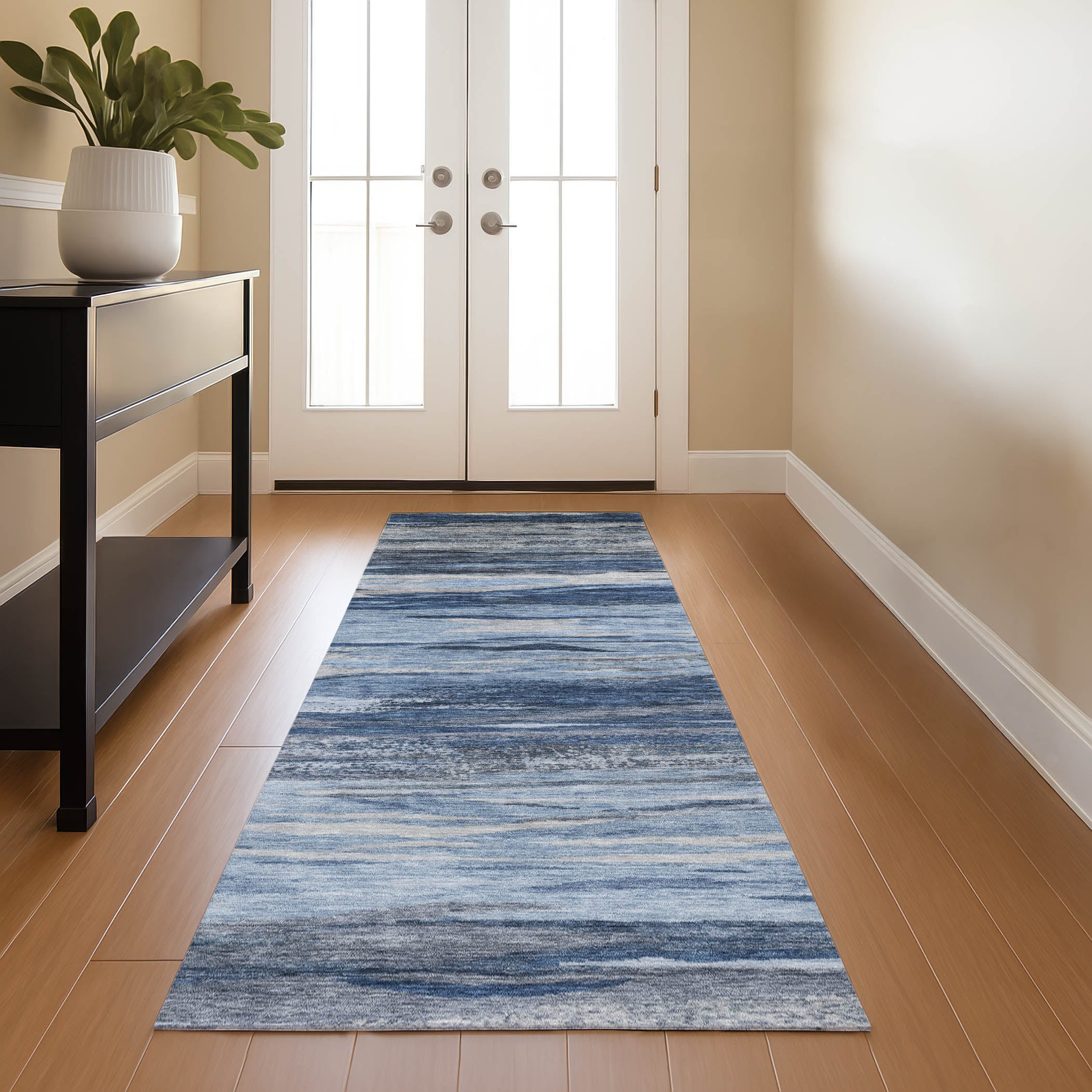 Athens Machine Washable Transitional Blue Rug 2'3" x 7'6" #shape_Runner