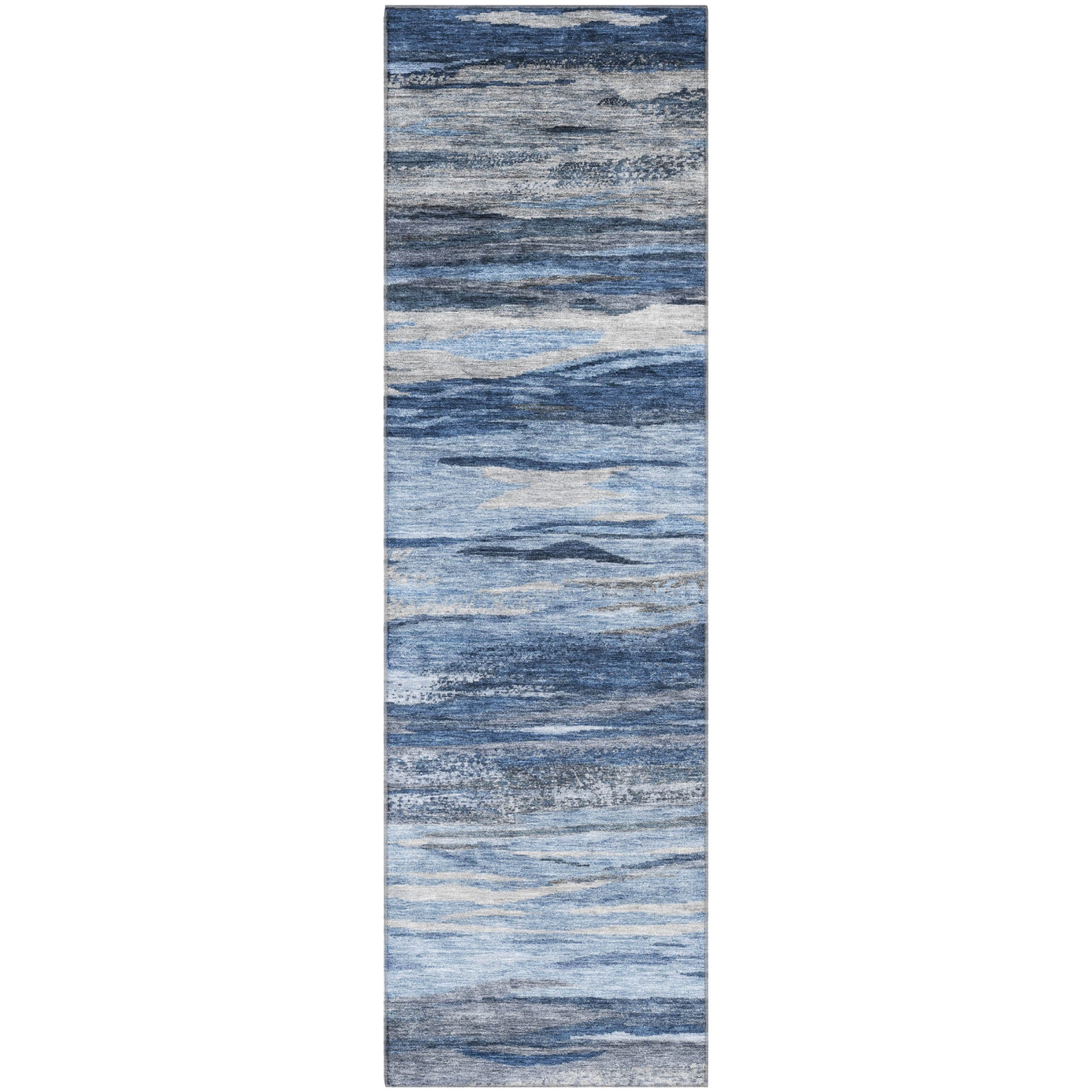 Athens Machine Washable Transitional Blue Rug 2'3" x 7'6" #shape_Runner
