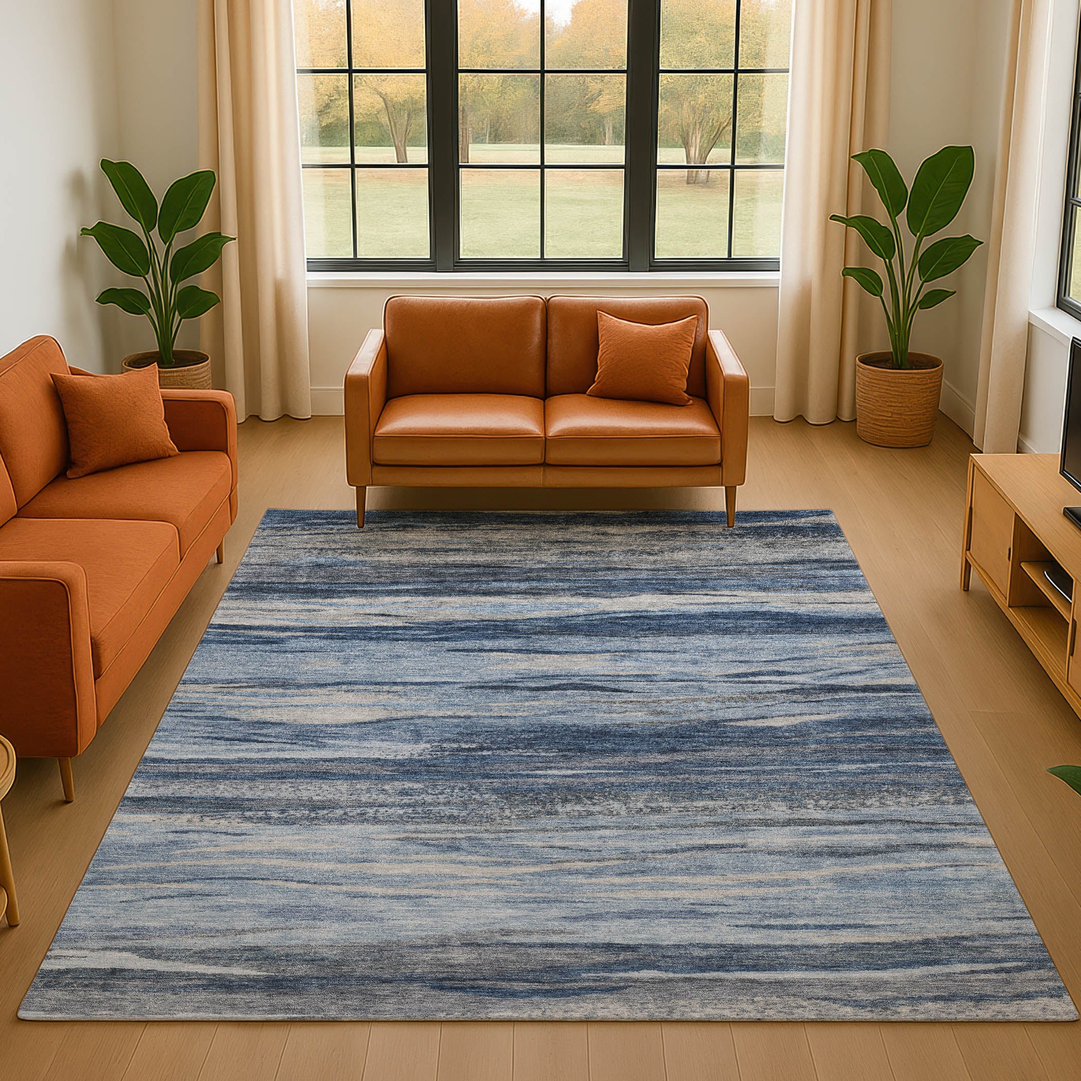 Athens Machine Washable Transitional Blue Rug 2'6" x 3'10" #shape_Rectangle