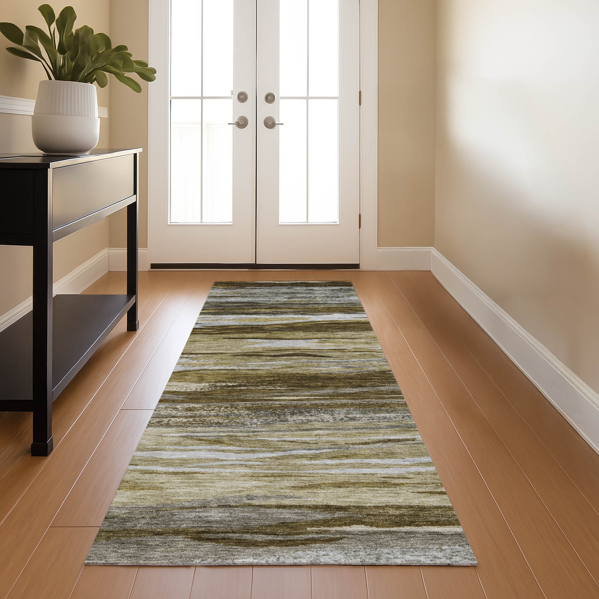 Athens Machine Washable Transitional Brown Rug 2'3" x 7'6" #shape_Runner