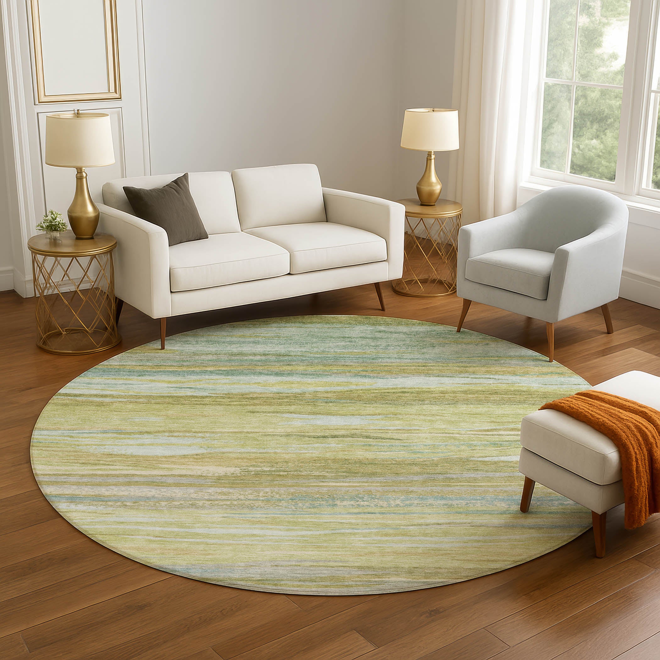 Athens Machine Washable Transitional Sage Green Rug 8' x 8' #shape_Round