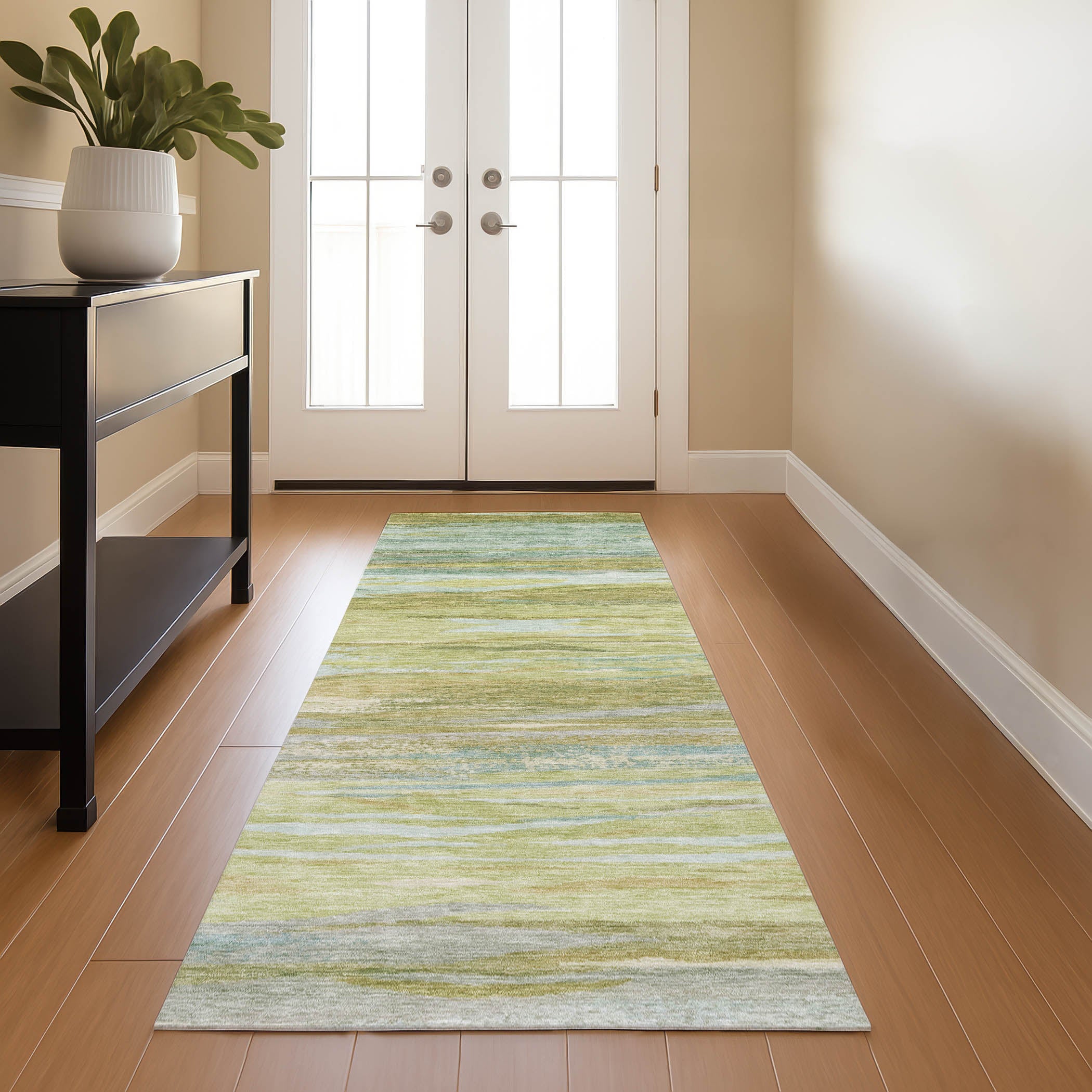 Athens Machine Washable Transitional Sage Green Rug 2'3" x 7'6" #shape_Runner