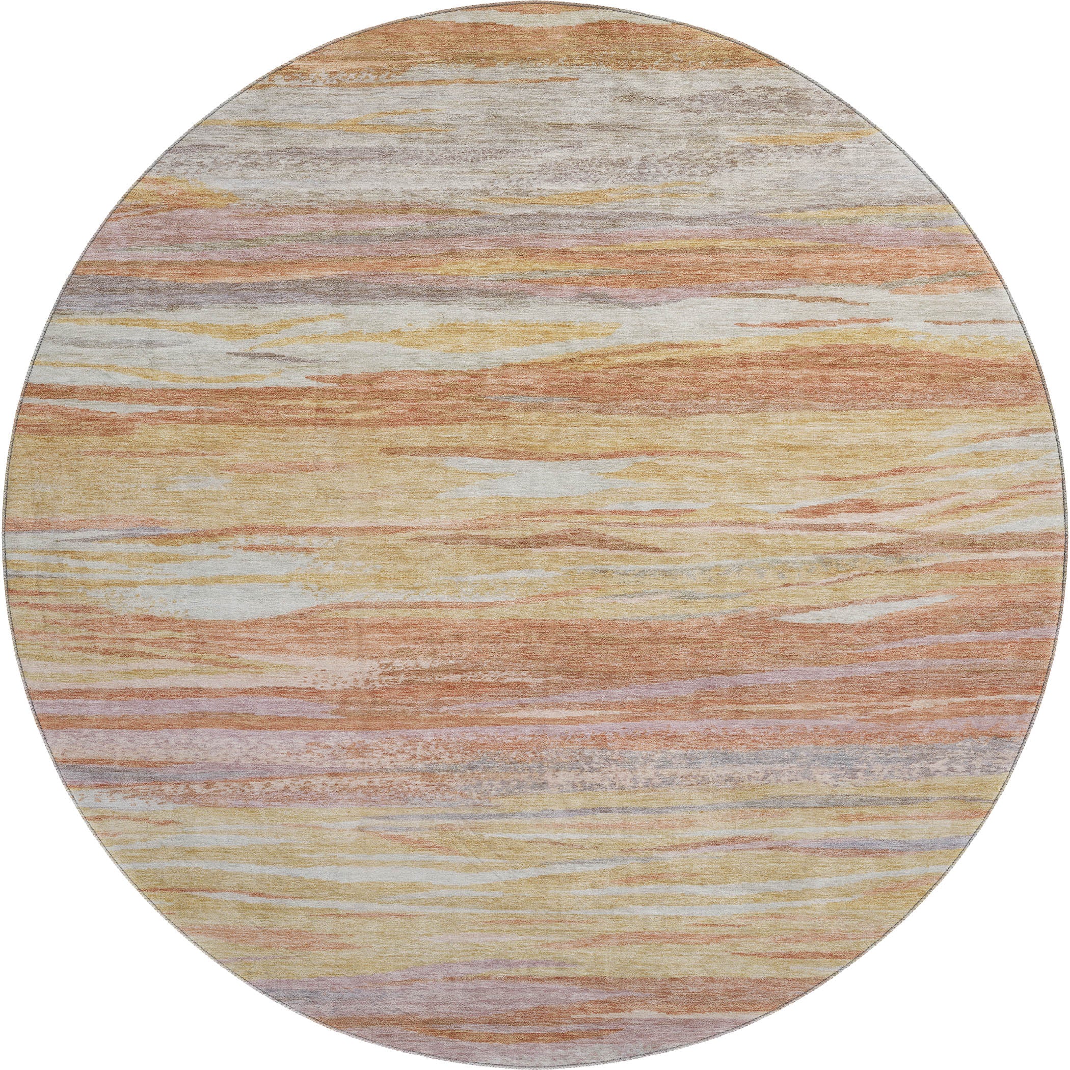 Athens Machine Washable Transitional Salmon Orange Rug 8' x 8' #shape_Round