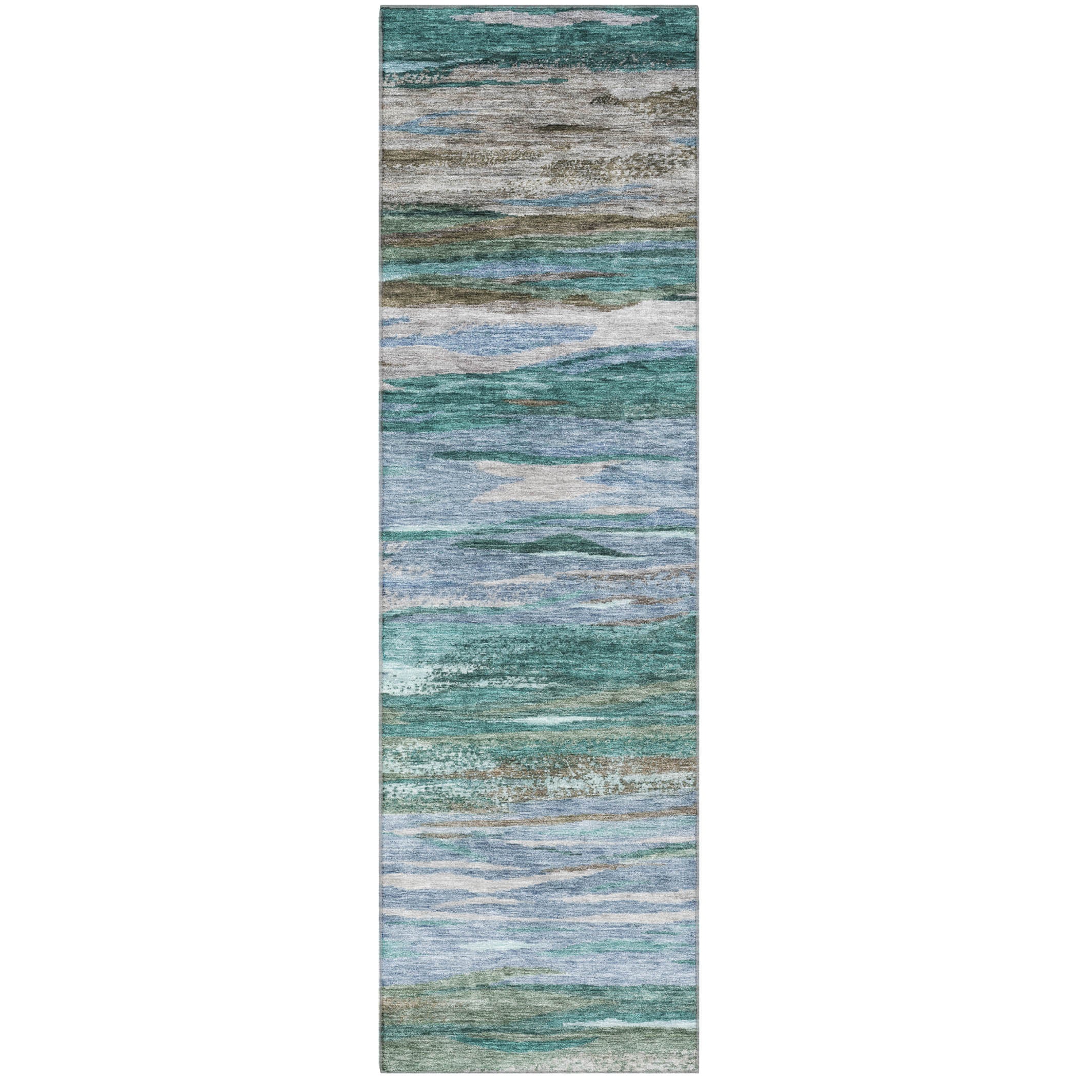 Athens Machine Washable Transitional Teal Rug 2'3" x 7'6" #shape_Runner
