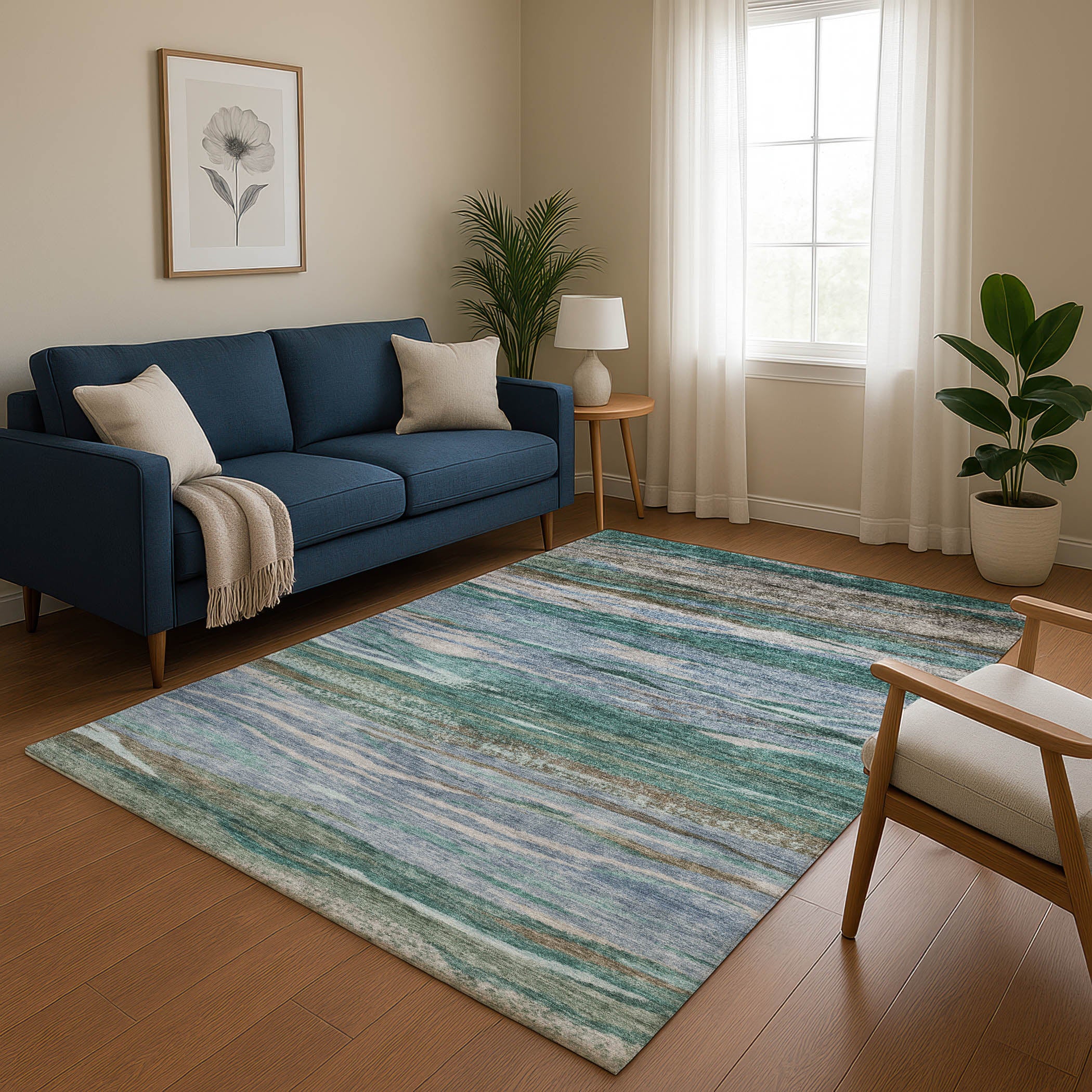 Athens Machine Washable Transitional Teal Rug 2'6" x 3'10" #shape_Rectangle