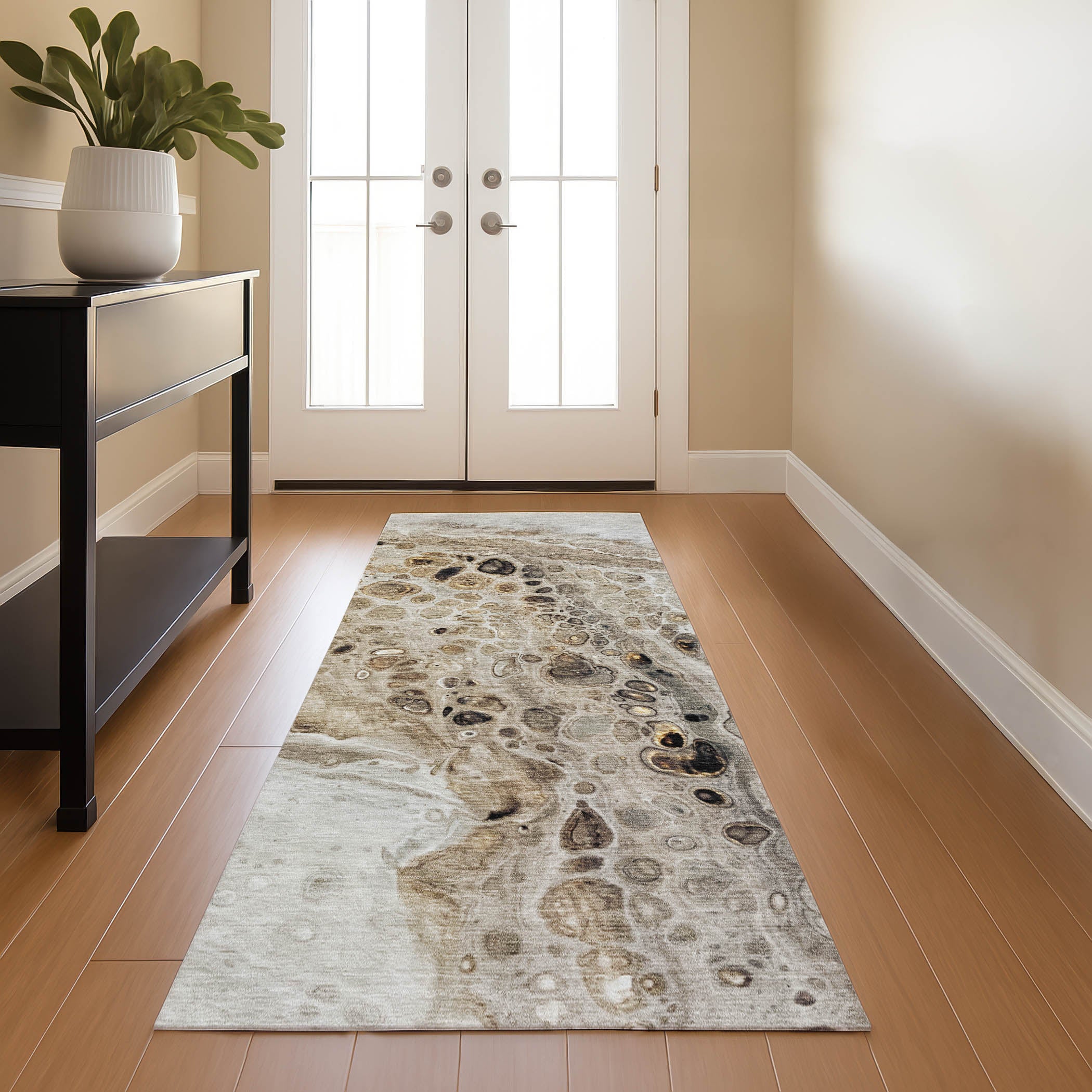 Lisbon Machine Washable Transitional Beige Brown Rug 2'3" x 7'6" #shape_Runner