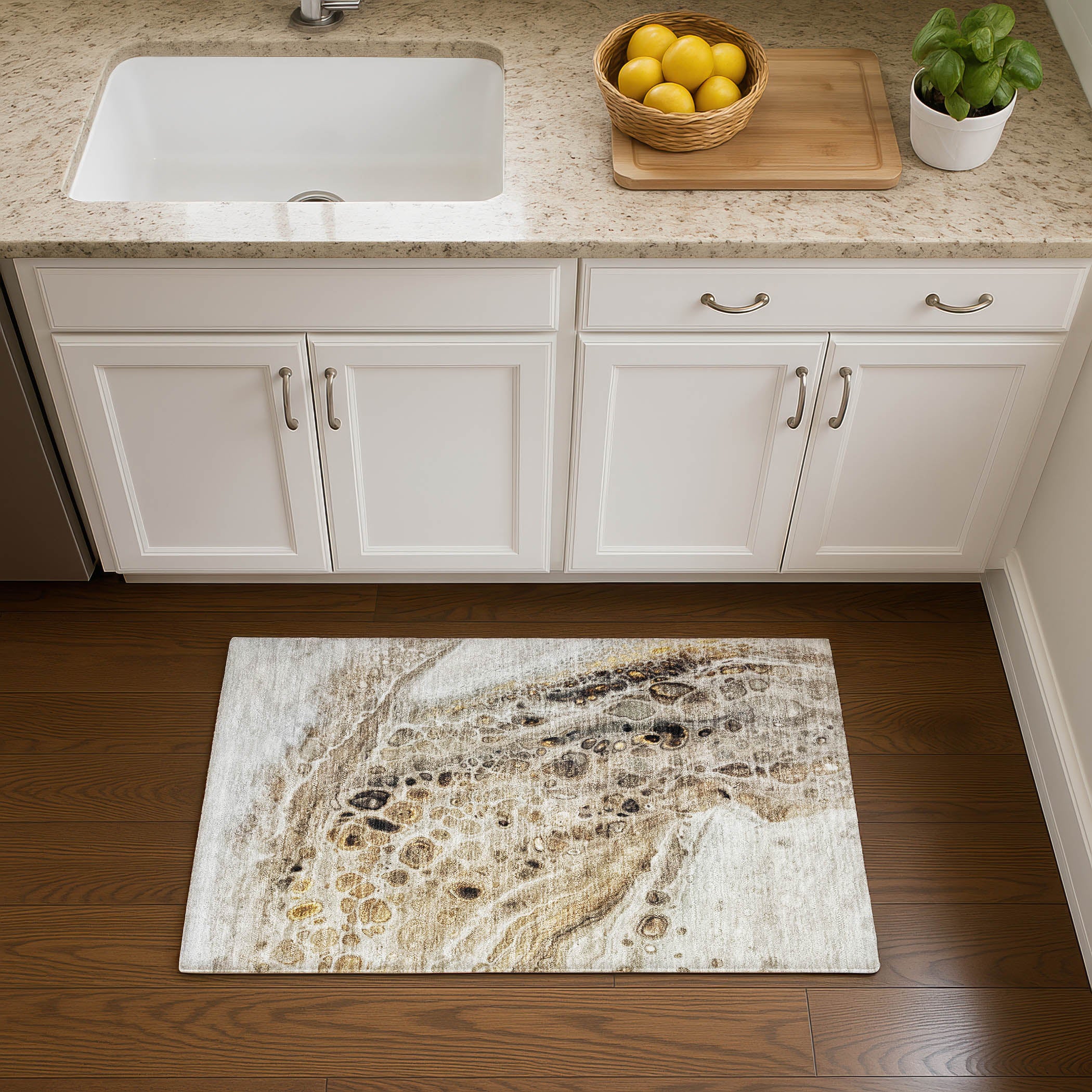 Lisbon Machine Washable Transitional Beige Brown Rug 1'8" x 2'6" #shape_Rectangle