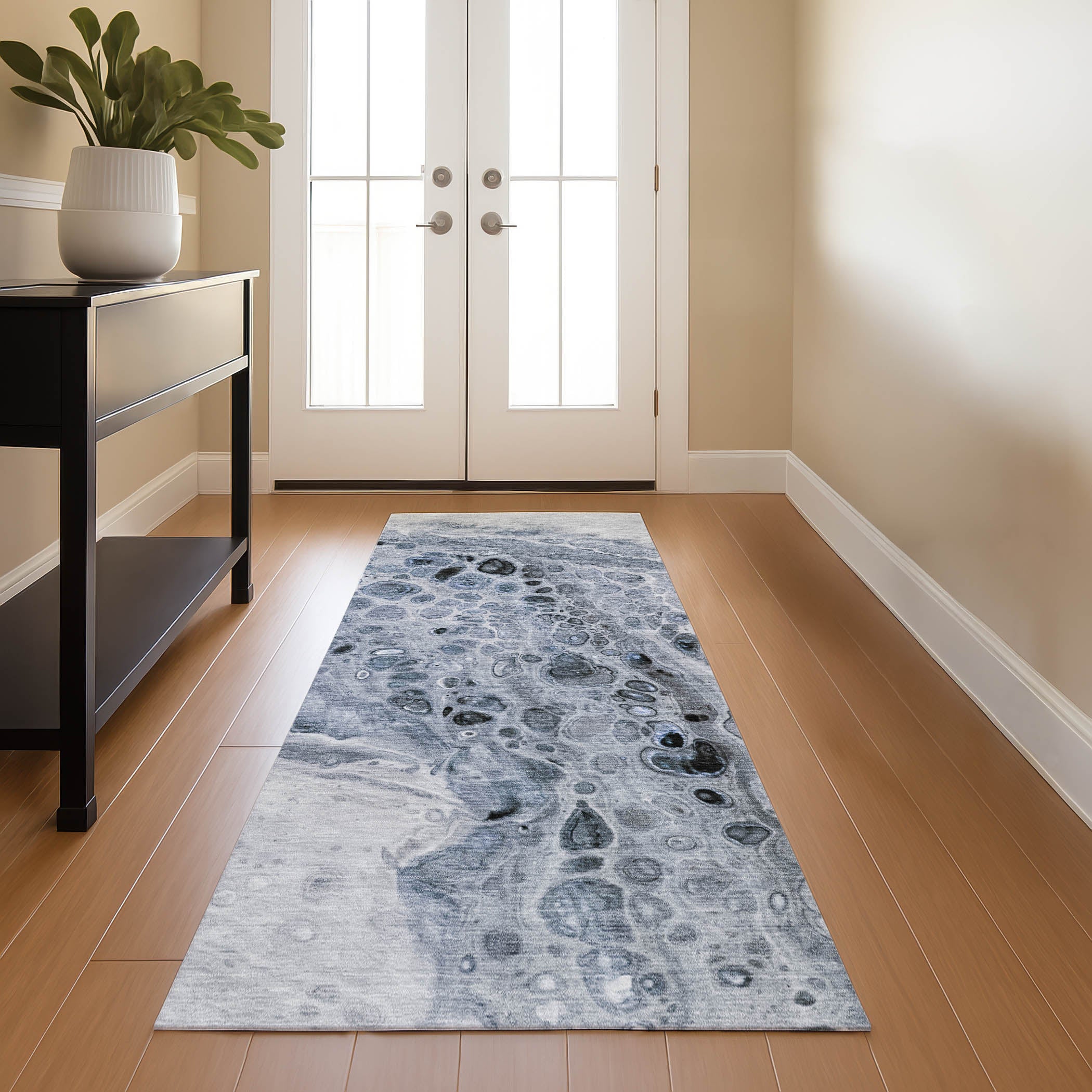 Lisbon Machine Washable Transitional Blue Rug 2'3" x 7'6" #shape_Runner