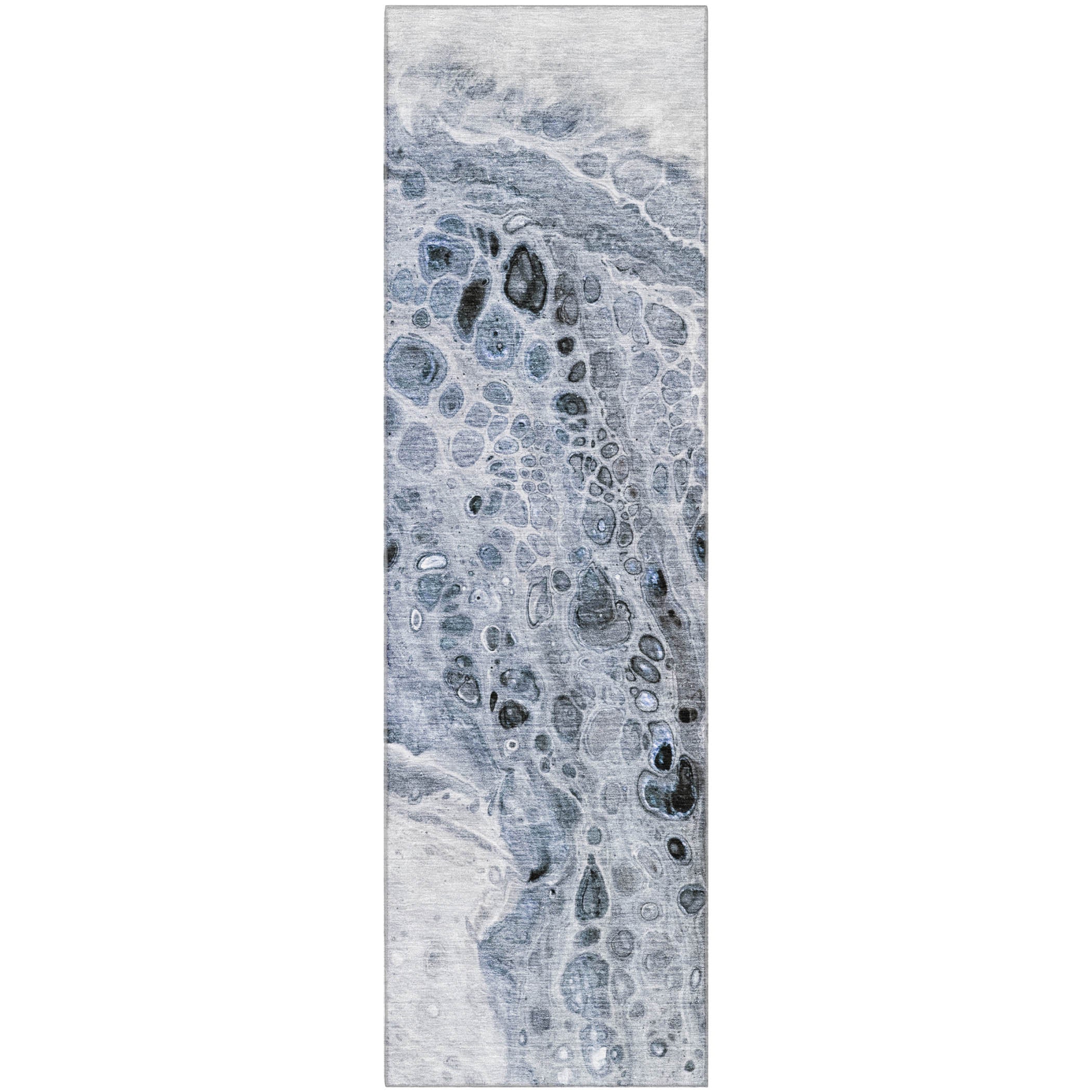 Lisbon Machine Washable Transitional Blue Rug 2'3" x 7'6" #shape_Runner