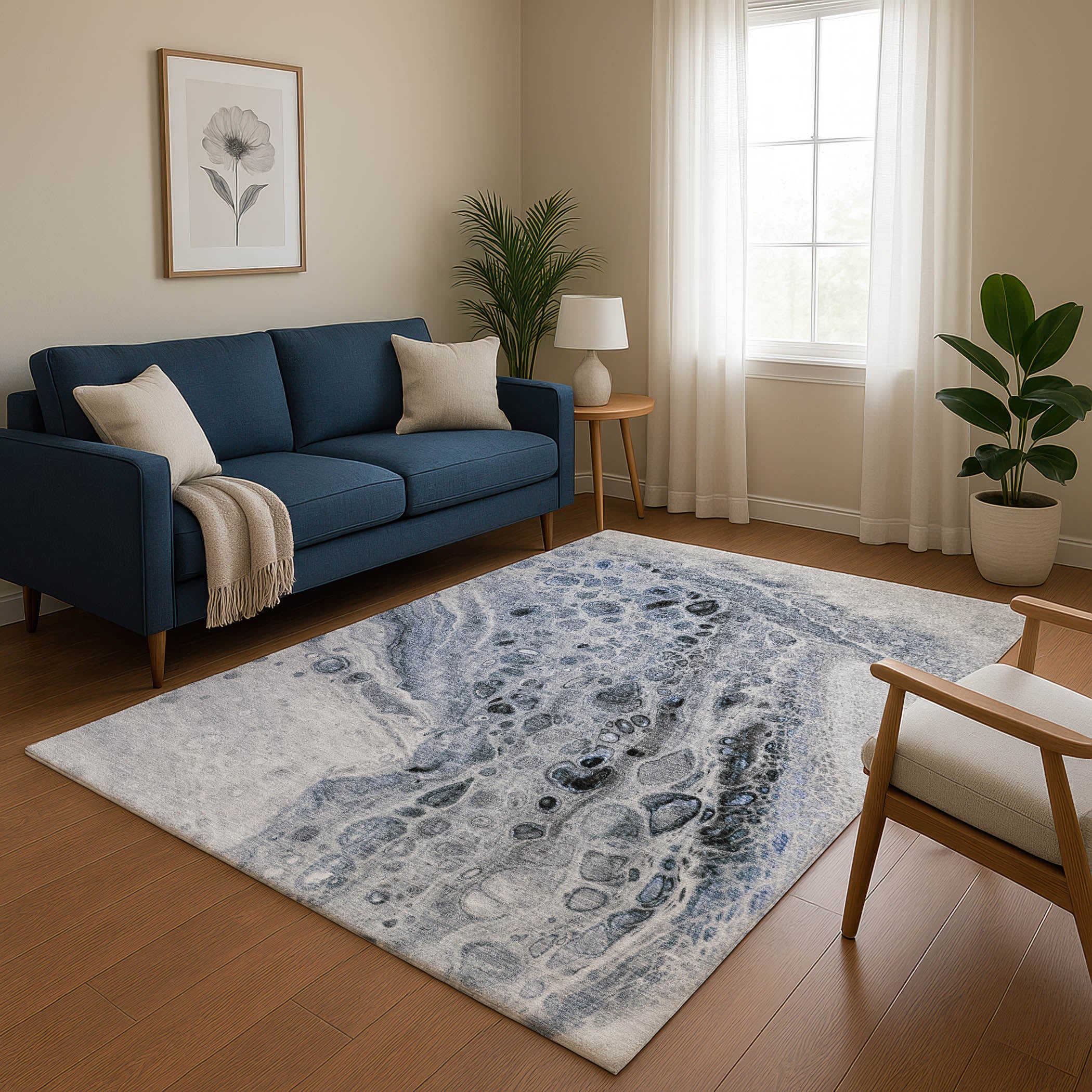 Lisbon Machine Washable Transitional Blue Rug 2'6" x 3'10" #shape_Rectangle