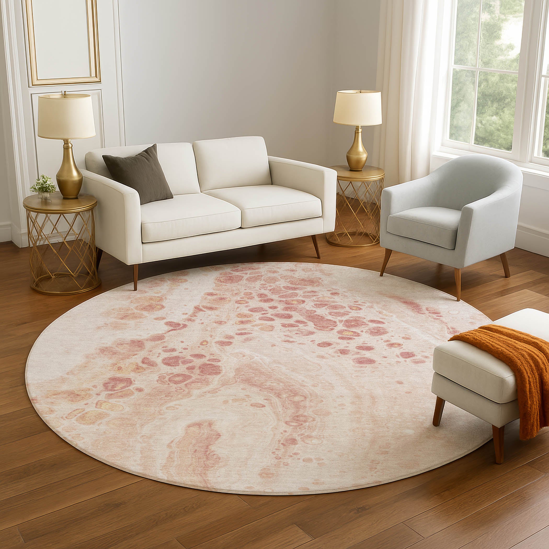 Bruges Machine Washable Transitional Salmon Orange Rug 8' x 8' #shape_Round