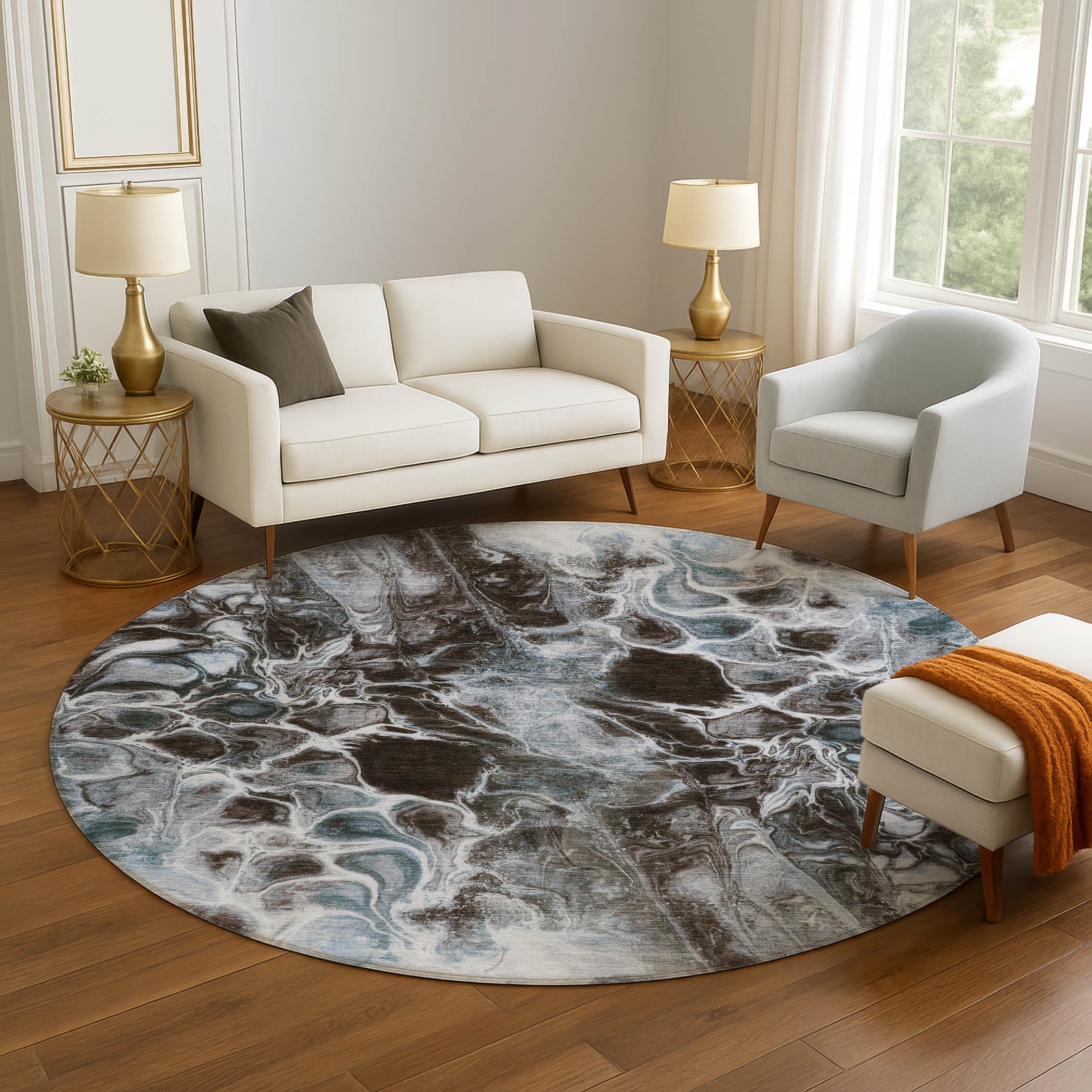 Bogota Machine Washable Transitional Chocolate Brown Rug 8' x 8' #shape_Round