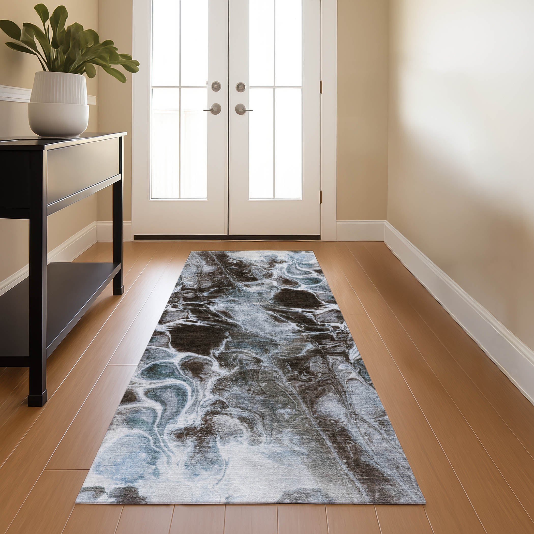 Bogota Machine Washable Transitional Chocolate Brown Rug 2'3" x 7'6" #shape_Runner