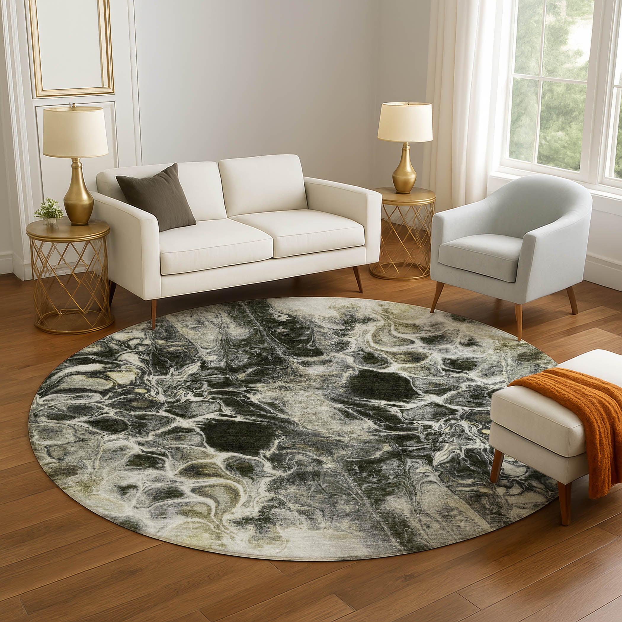 Bogota Machine Washable Transitional Pewter Gray Rug 8' x 8' #shape_Round