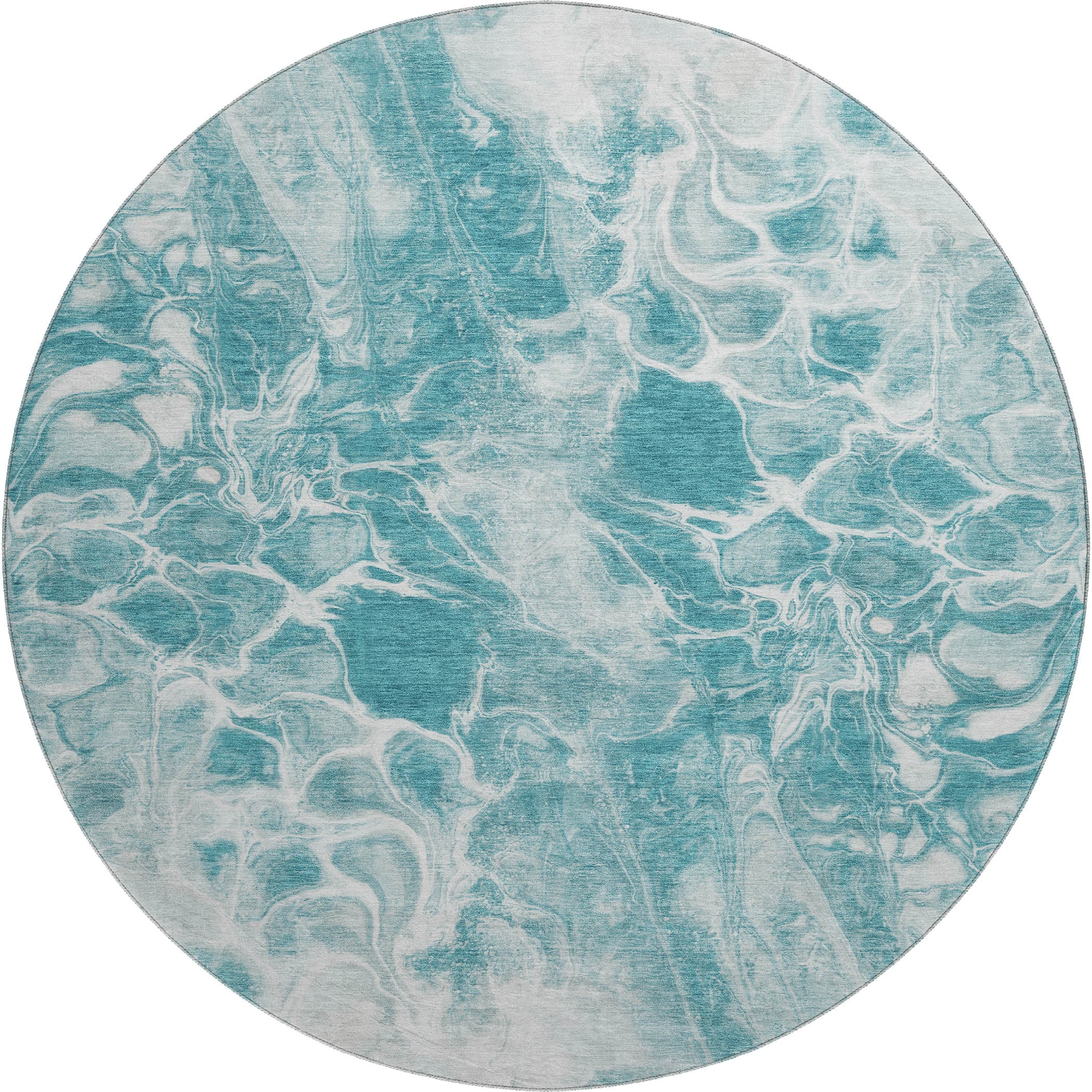 Bogota Machine Washable Transitional Teal Rug 8' x 8' #shape_Round