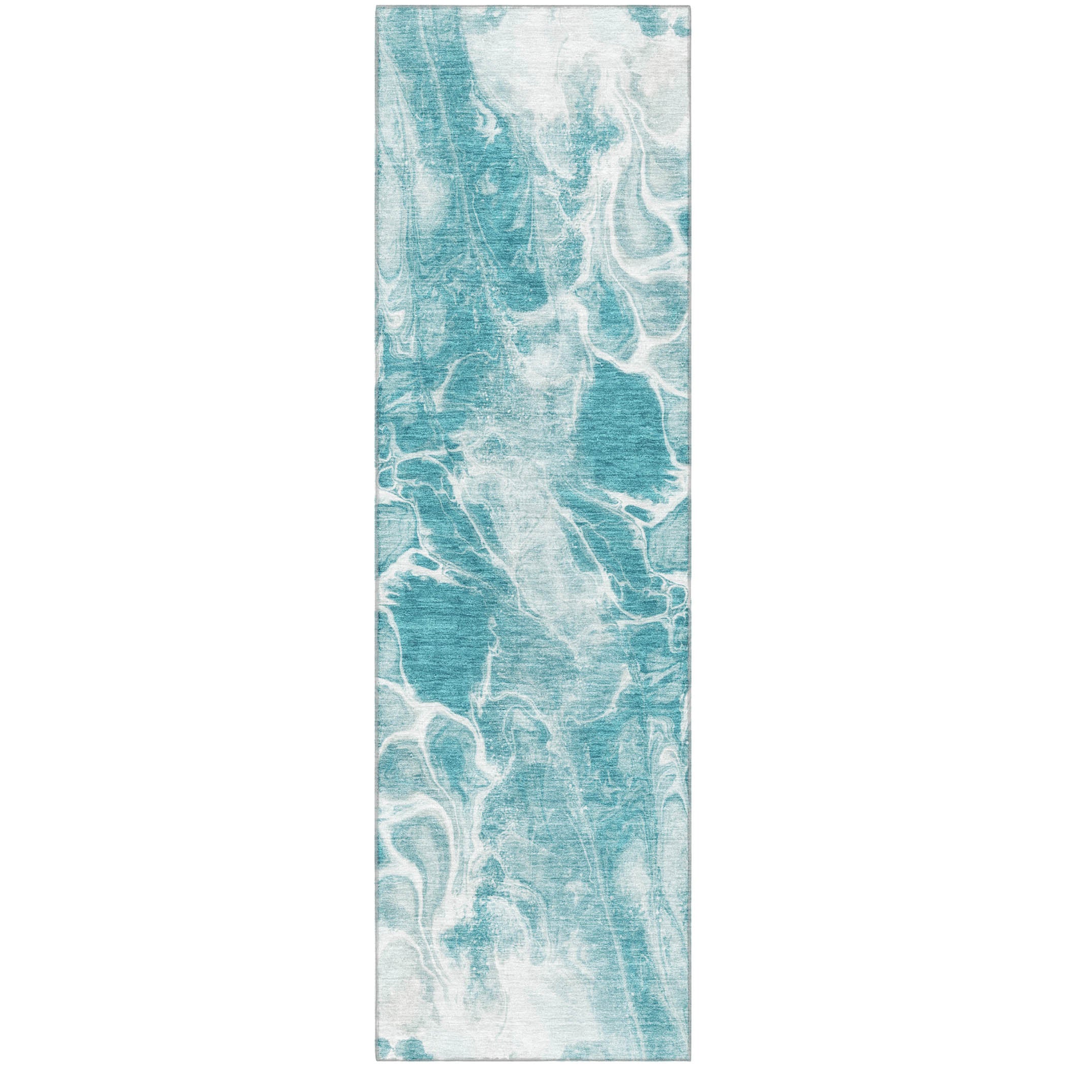 Bogota Machine Washable Transitional Teal Rug 2'3" x 7'6" #shape_Runner