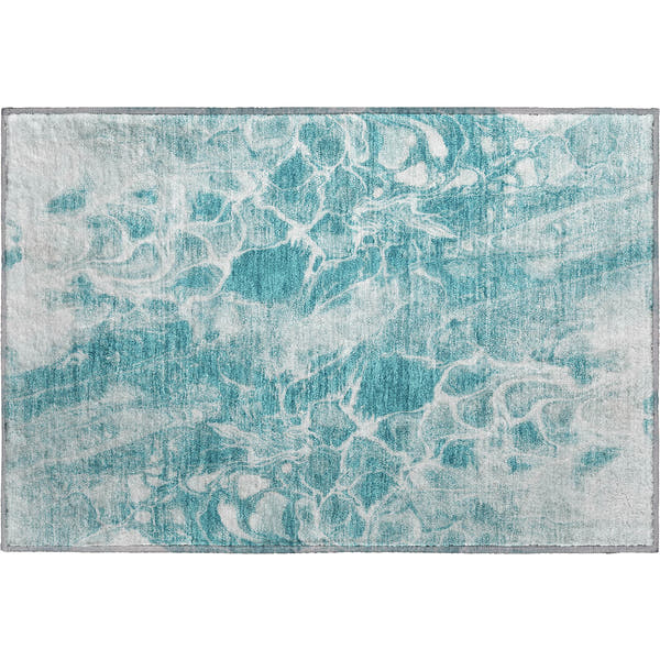 Bogota Machine Washable Transitional Teal Rug 1'8" x 2'6"