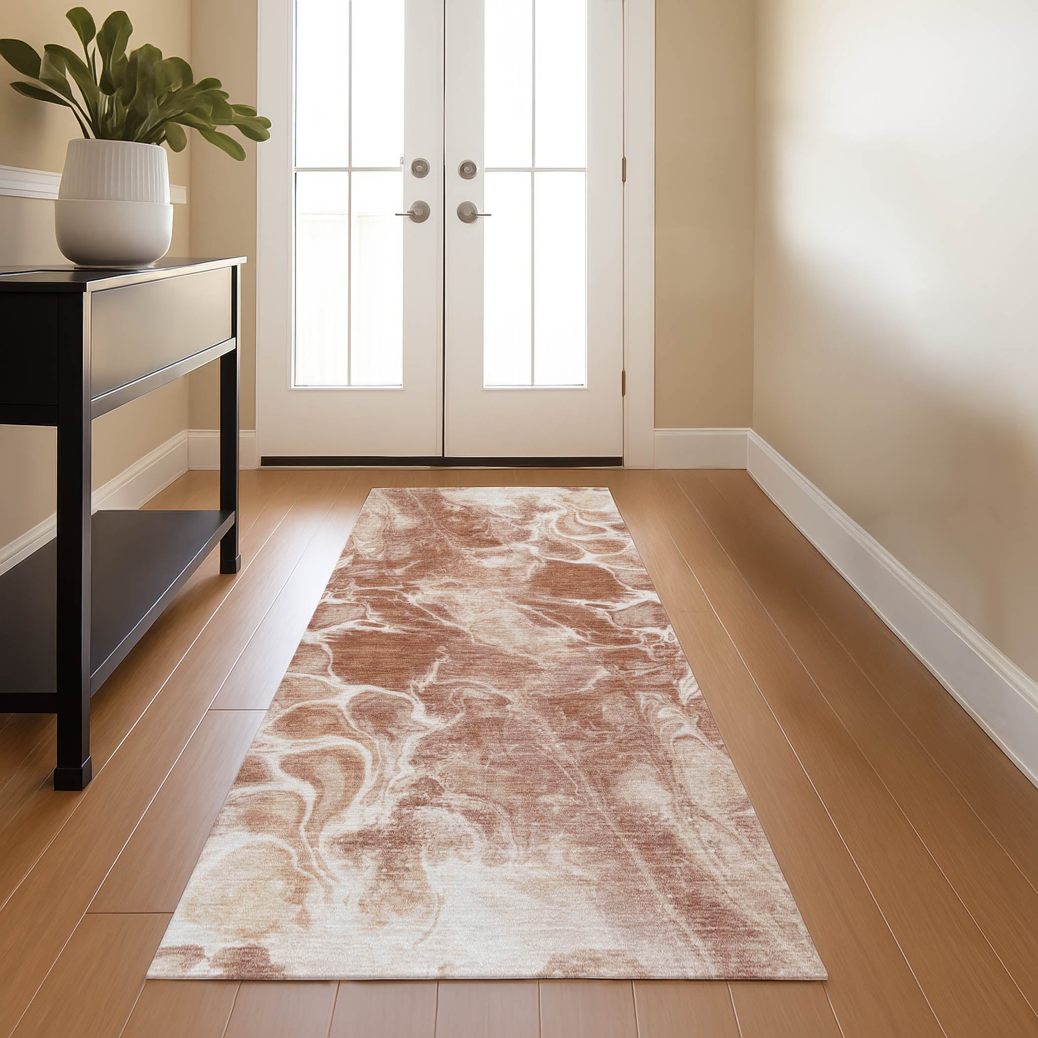 Bogota Machine Washable Transitional Terracotta Orange Rug 2'3" x 7'6" #shape_Runner