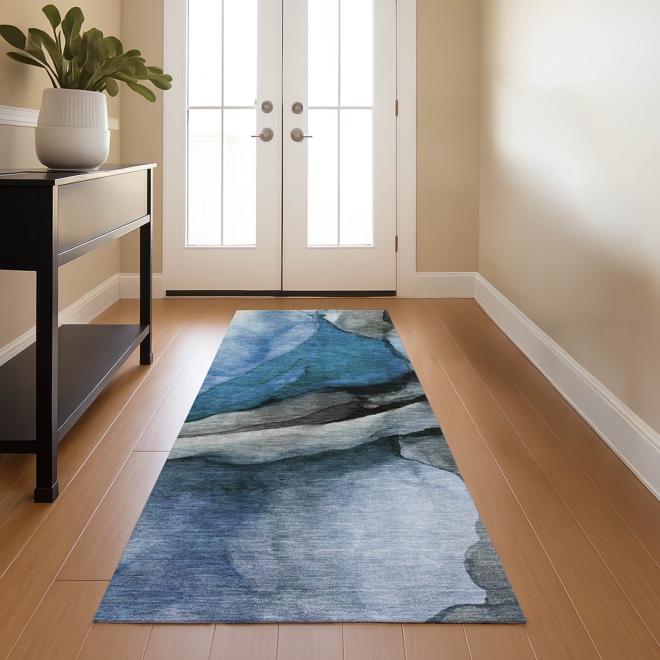 Tbilisi Machine Washable Transitional Blue Rug 2'3" x 7'6" #shape_Runner