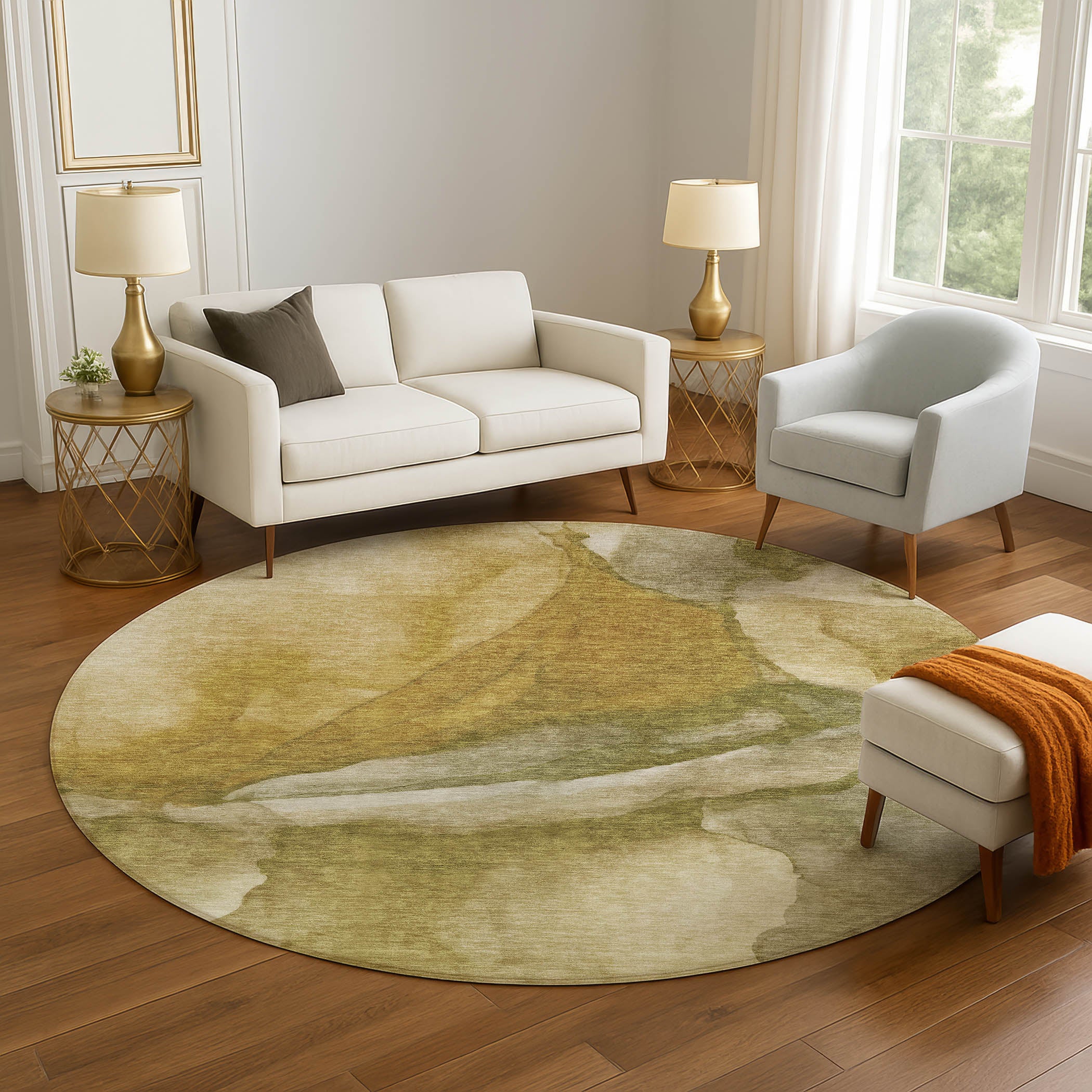 Tbilisi Machine Washable Transitional Wheat Gold Rug 8' x 8' #shape_Round