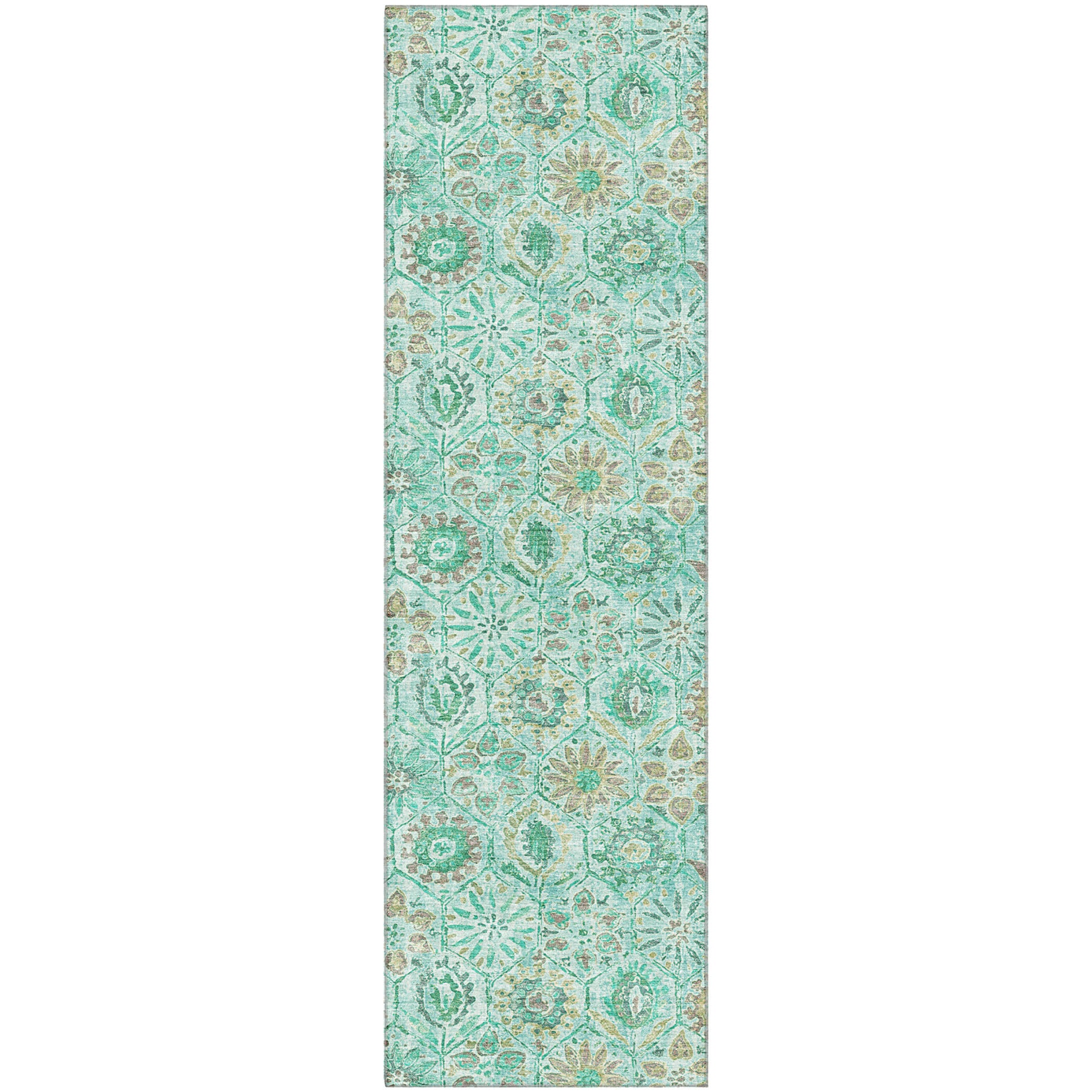 Split Machine Washable Transitional Aqua Teal Rug 2'3" x 7'6" #shape_Runner