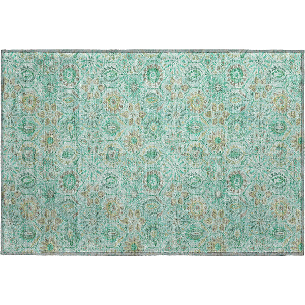 Split Machine Washable Transitional Aqua Teal Rug 1'8" x 2'6"
