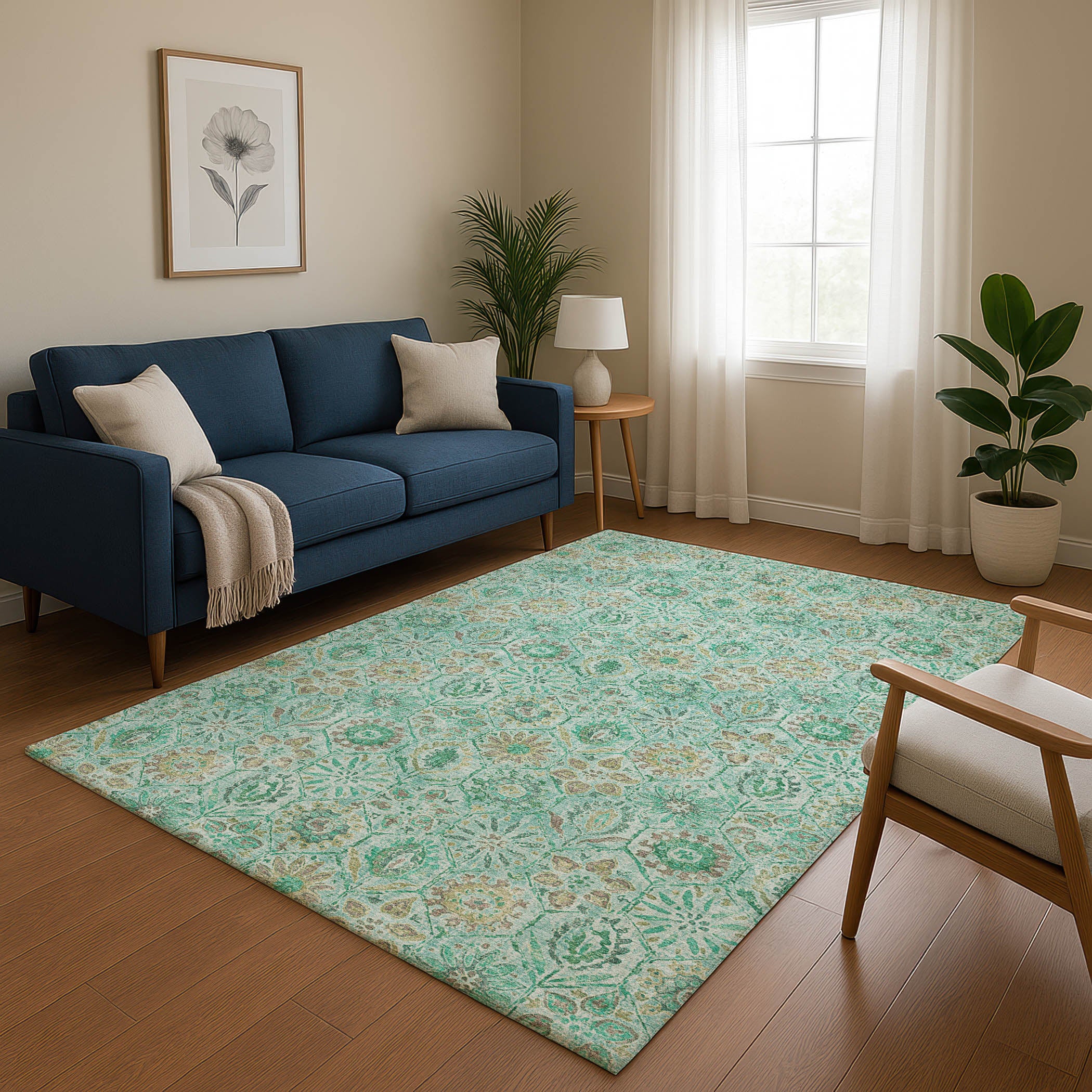 Split Machine Washable Transitional Aqua Teal Rug 2'6" x 3'10" #shape_Rectangle