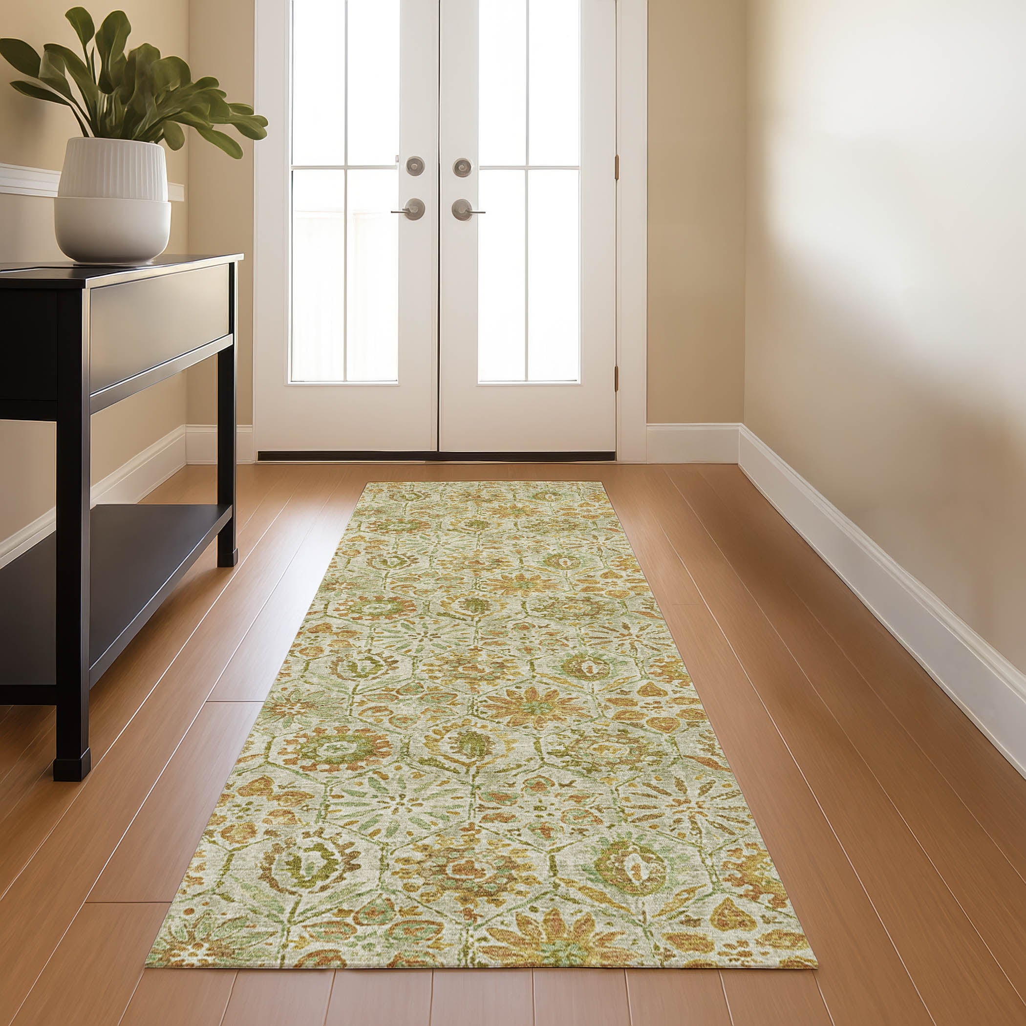 Split Machine Washable Transitional Beige Brown Rug 2'3" x 7'6" #shape_Runner