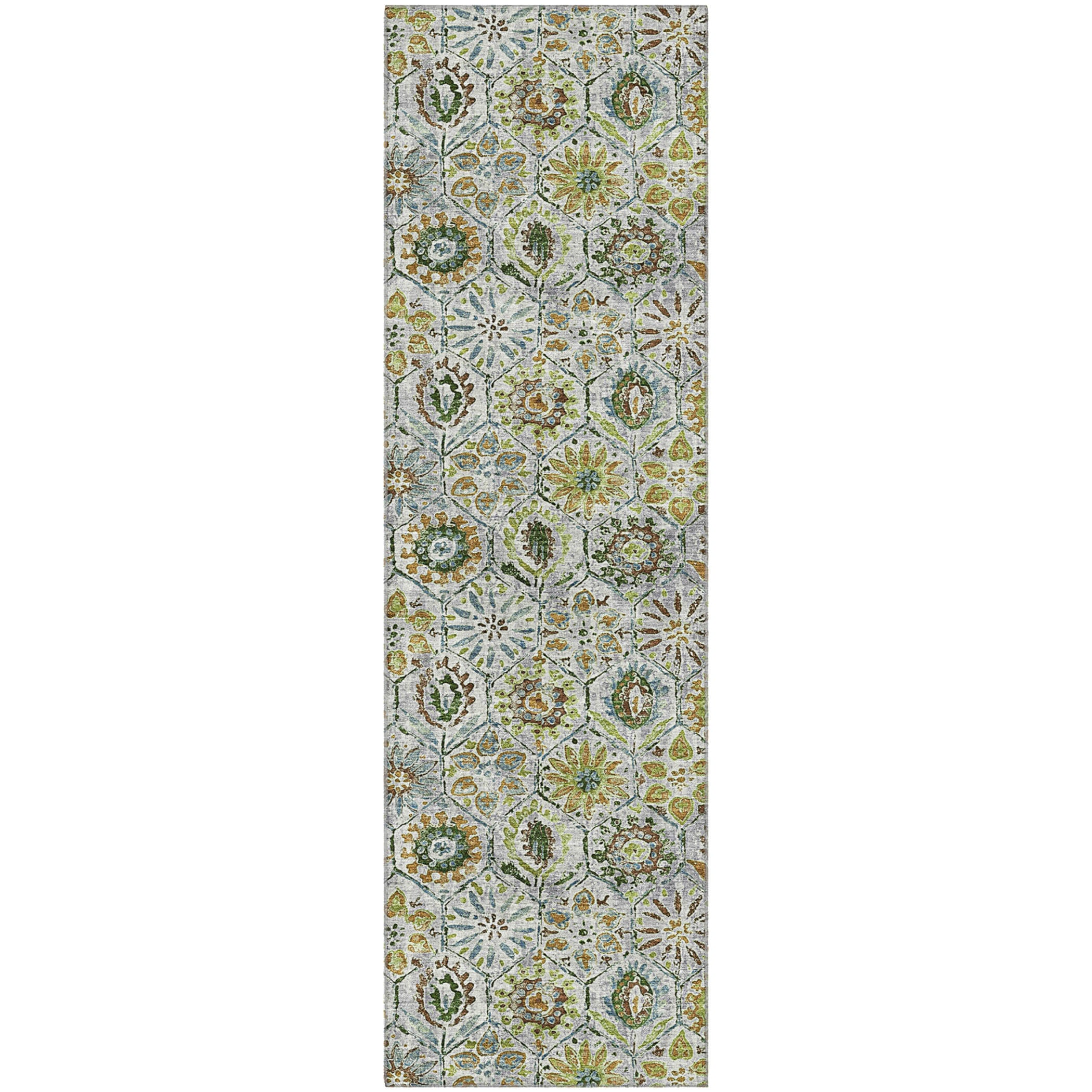 Split Machine Washable Transitional Green Rug 2'3" x 7'6" #shape_Runner