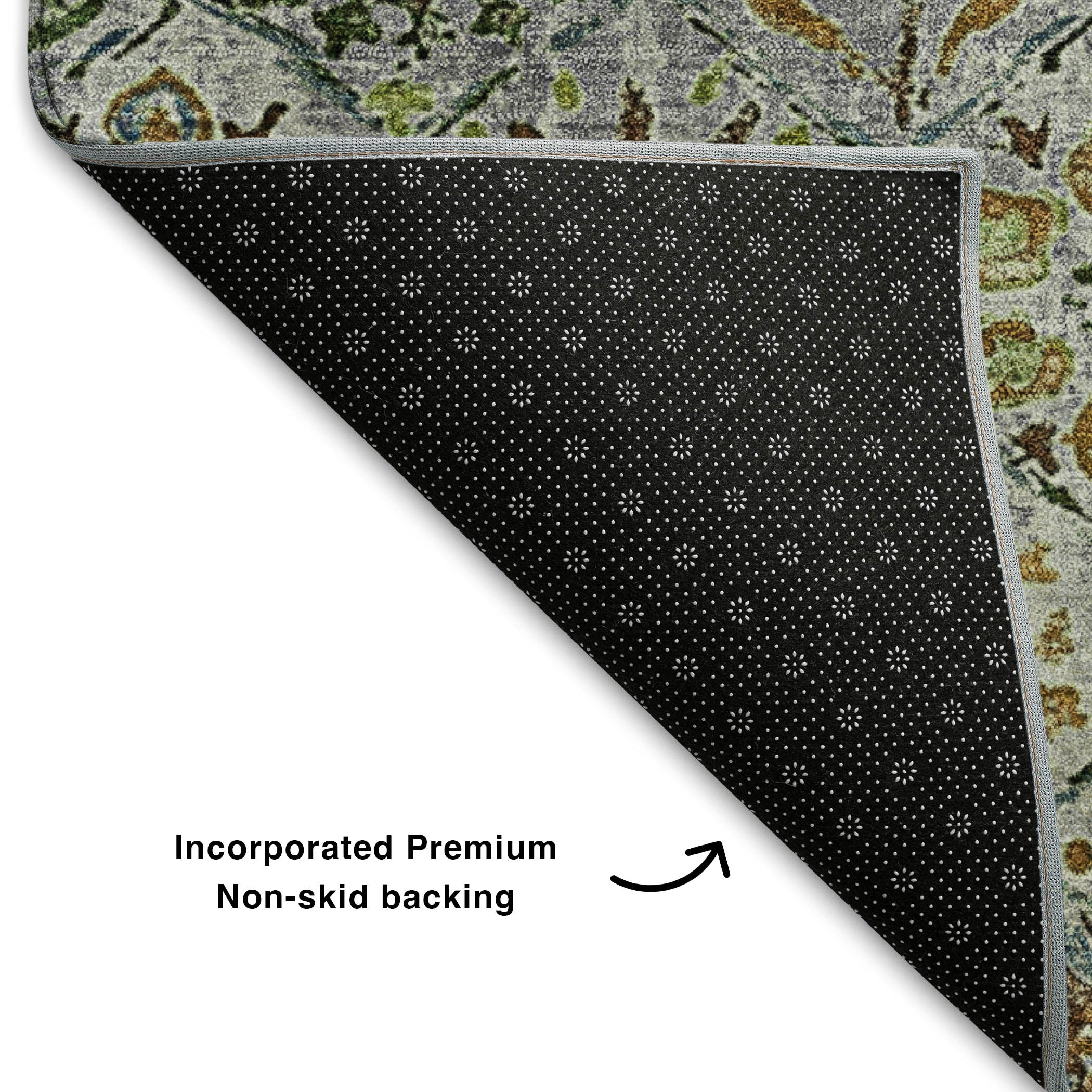 Split Machine Washable Transitional Green Rug 1'8" x 2'6" #shape_Rectangle