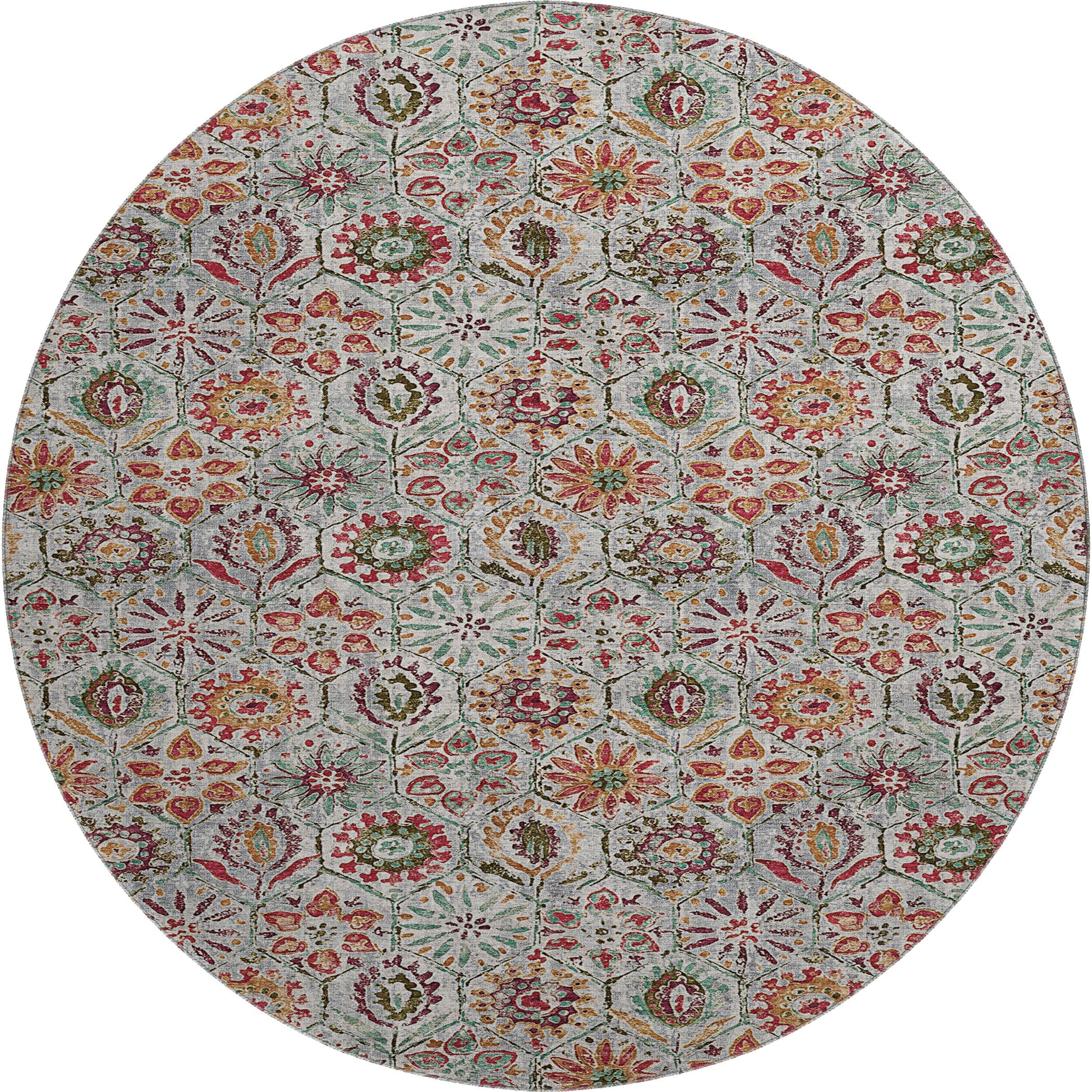 Split Machine Washable Transitional Paprika Orange Rug 8' x 8' #shape_Round