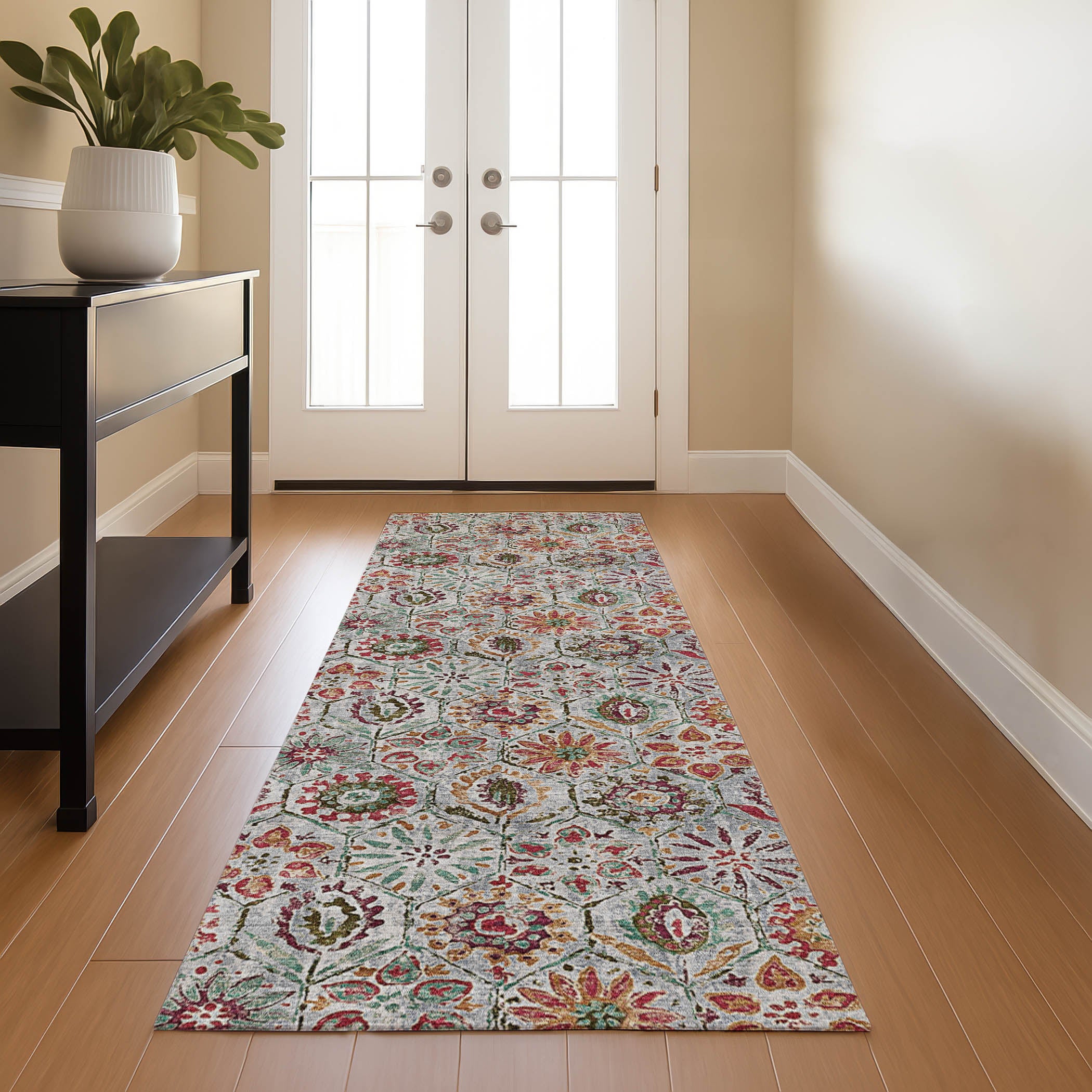 Split Machine Washable Transitional Paprika Orange Rug 2'3" x 7'6" #shape_Runner