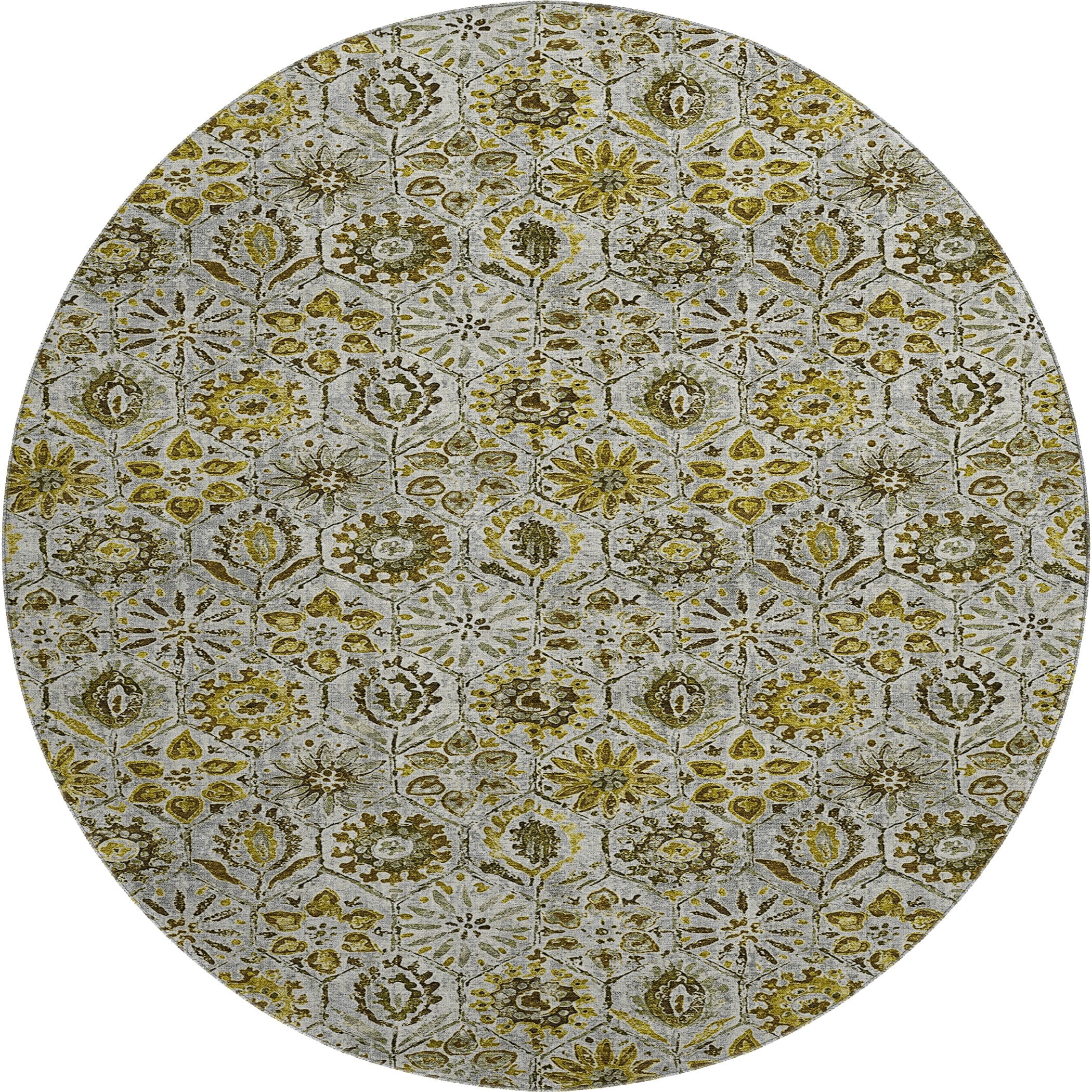 Split Machine Washable Transitional Pewter Gray Rug 8' x 8' #shape_Round