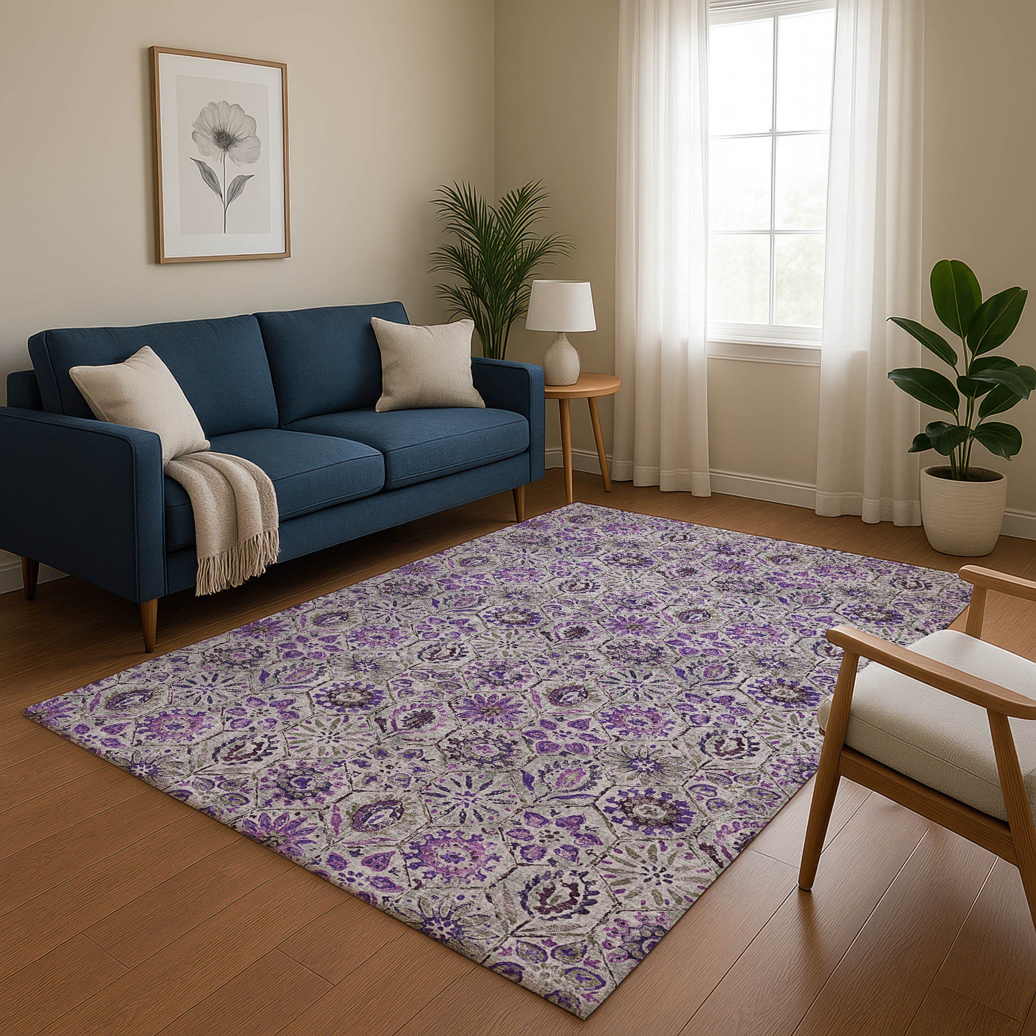 Split Machine Washable Transitional Purple Rug 2'6" x 3'10" #shape_Rectangle