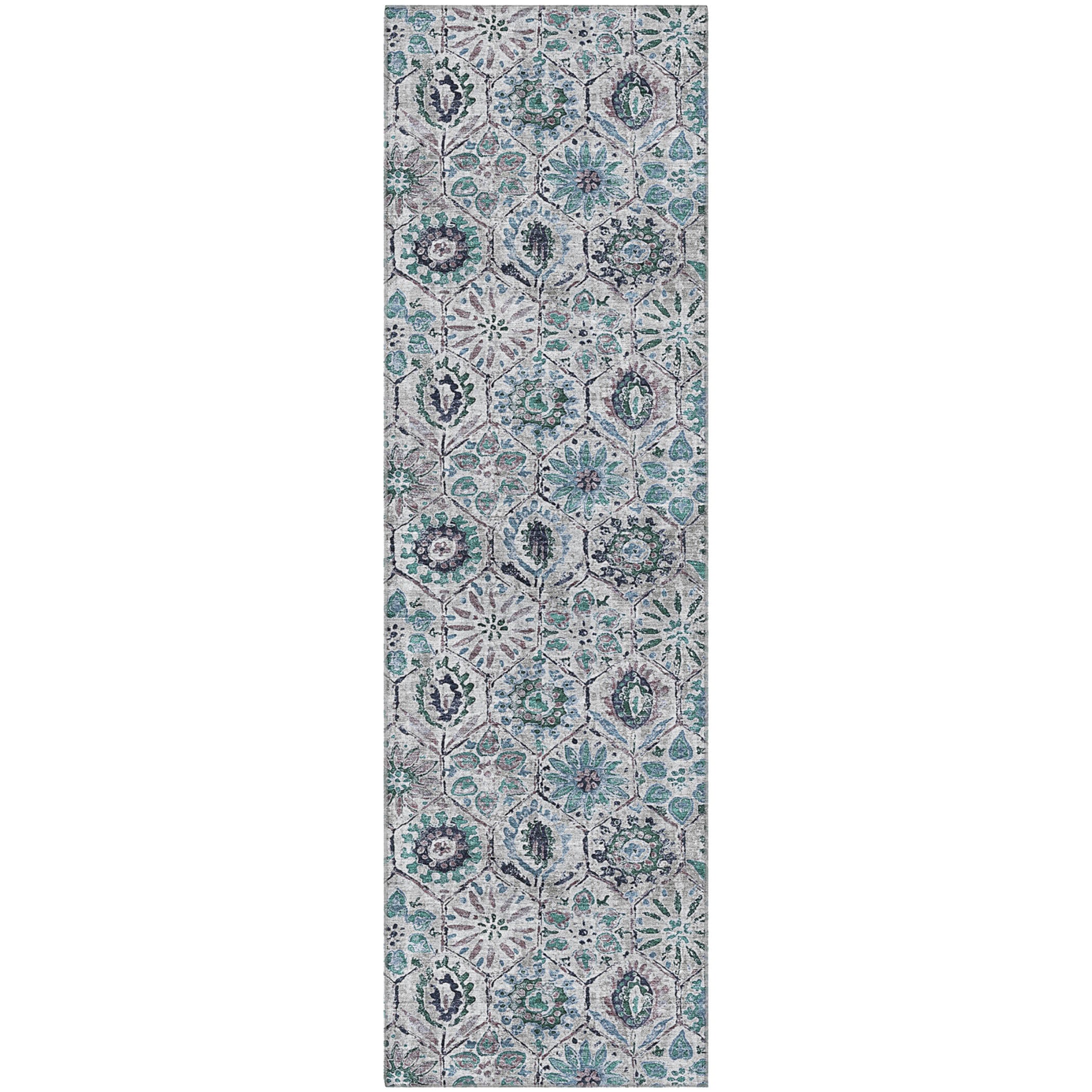 Split Machine Washable Transitional Teal Rug 2'3" x 7'6" #shape_Runner