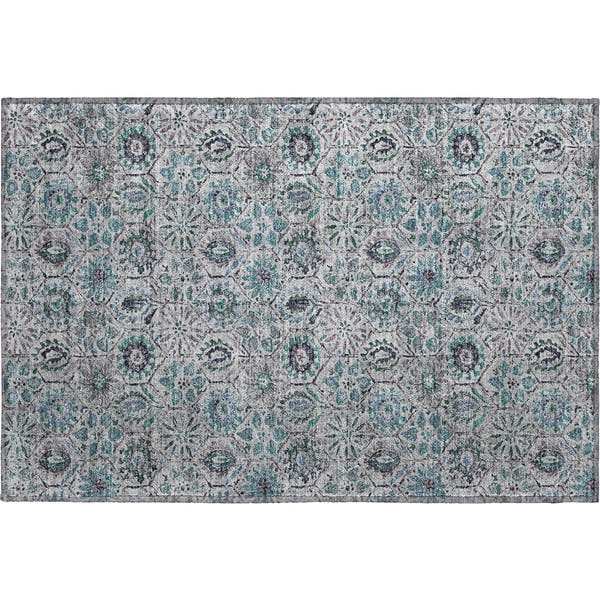 Split Machine Washable Transitional Teal Rug 1'8" x 2'6"