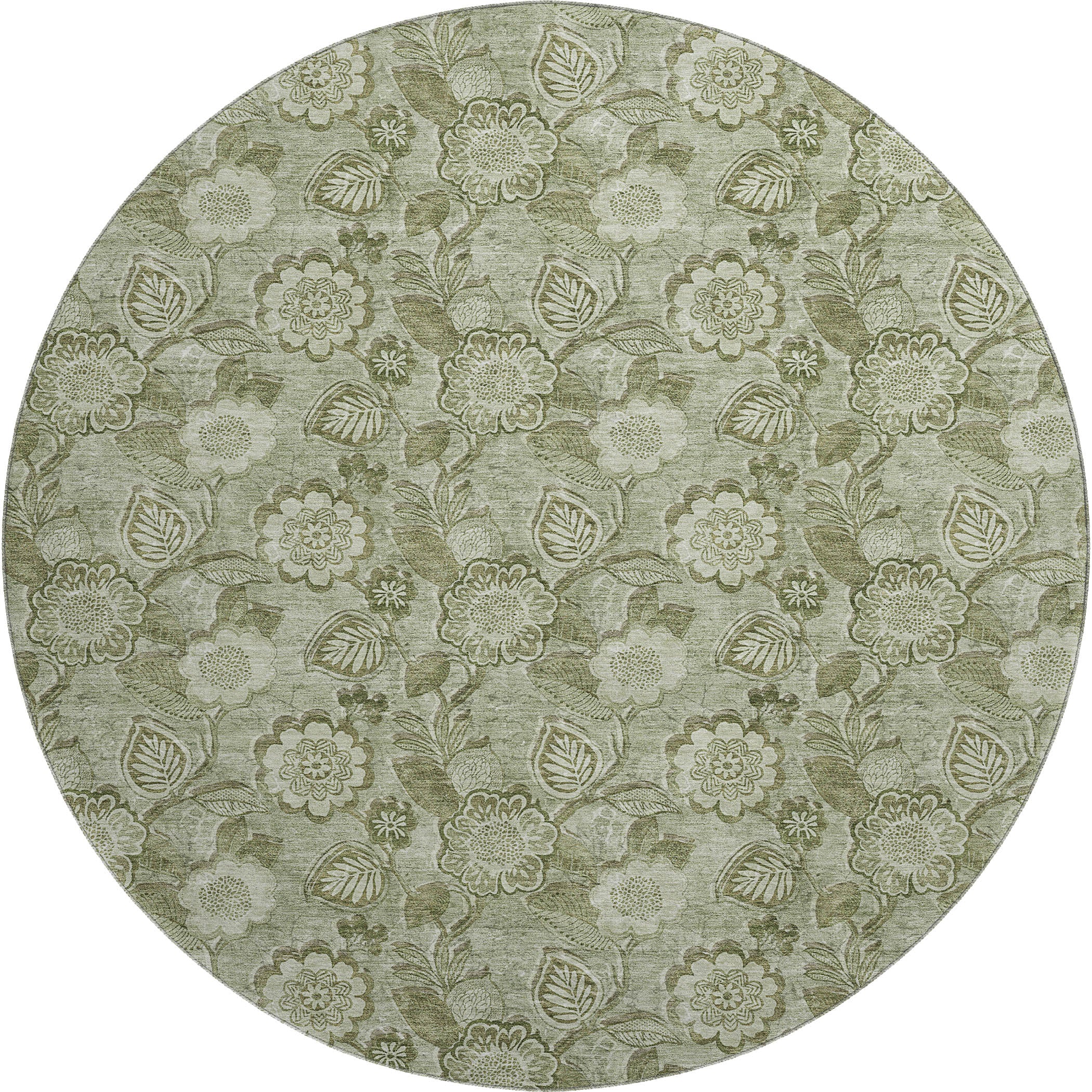 Mdina Machine Washable Transitional Aloe Green Rug 8' x 8' #shape_Round