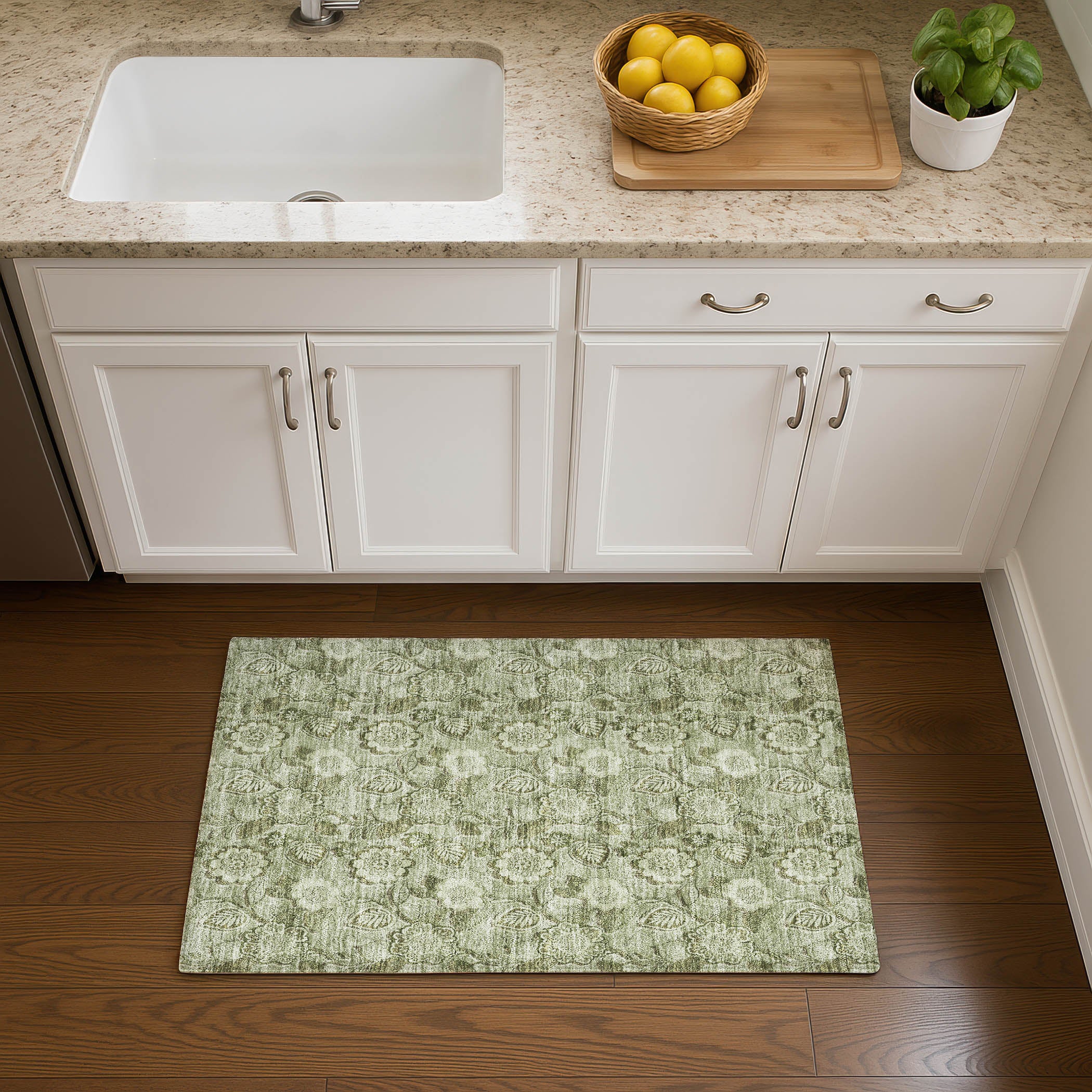 Mdina Machine Washable Transitional Aloe Green Rug 1'8" x 2'6" #shape_Rectangle