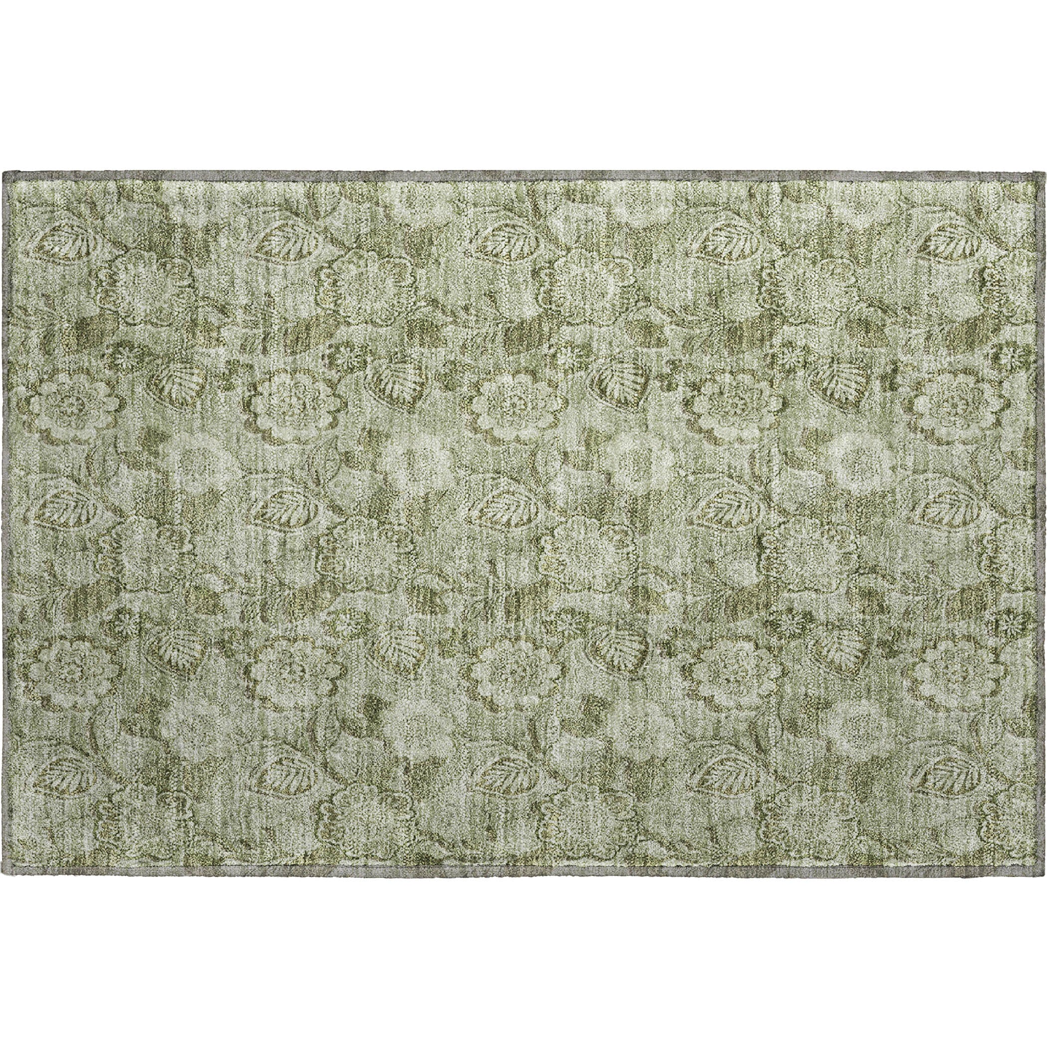 Mdina Machine Washable Transitional Aloe Green Rug 1'8" x 2'6" #shape_Rectangle