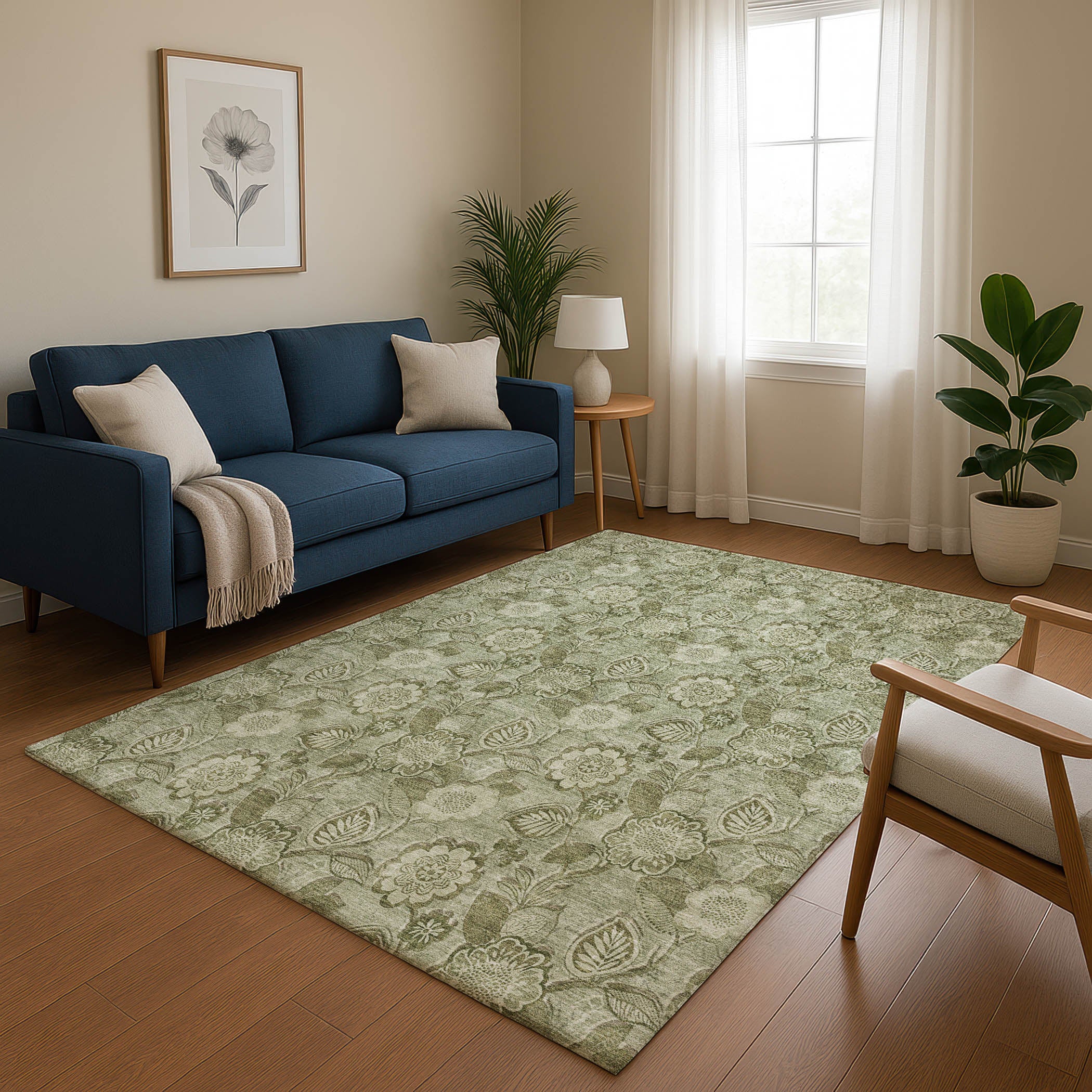 Mdina Machine Washable Transitional Aloe Green Rug 2'6" x 3'10" #shape_Rectangle