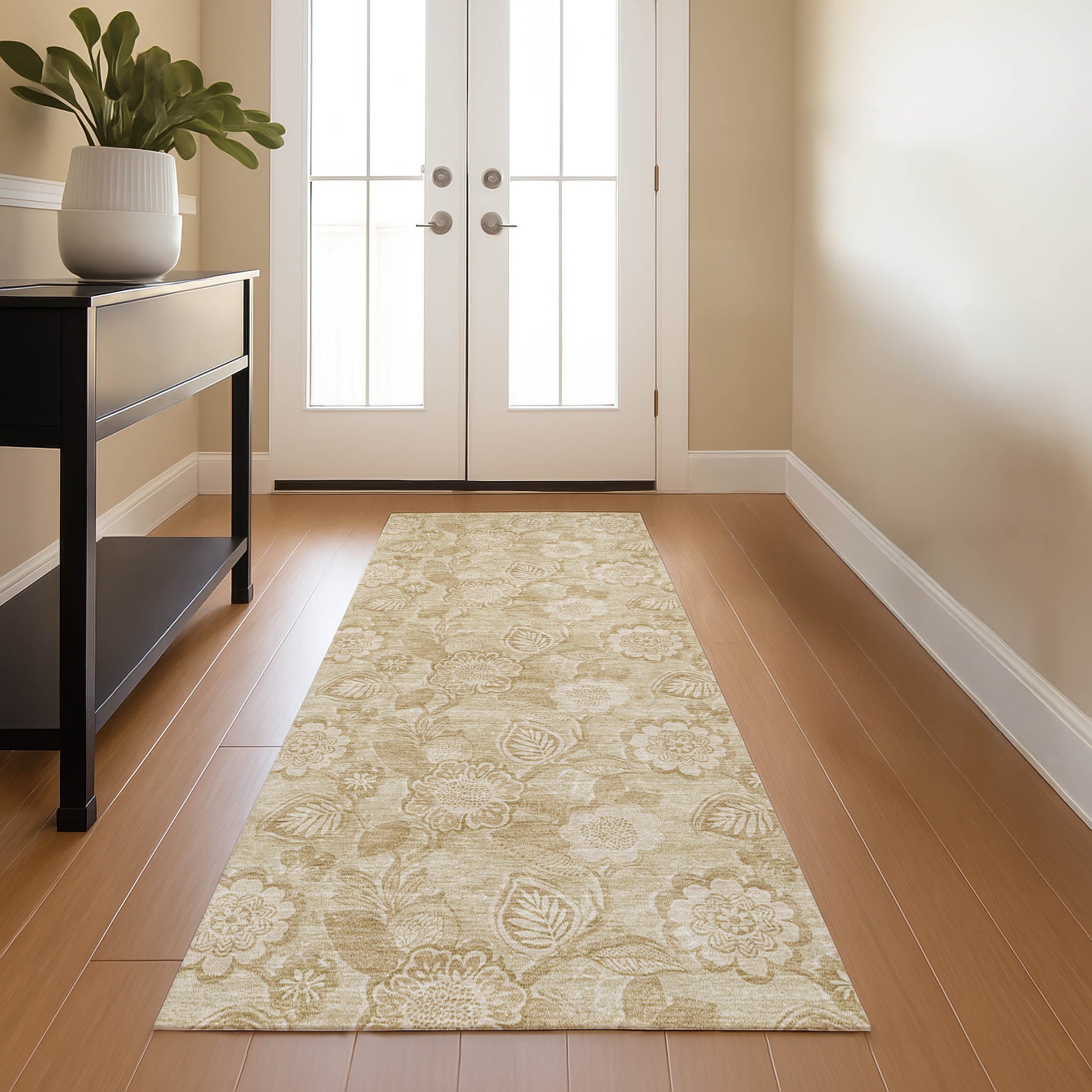Mdina Machine Washable Transitional Beige Brown Rug 2'3" x 7'6" #shape_Runner