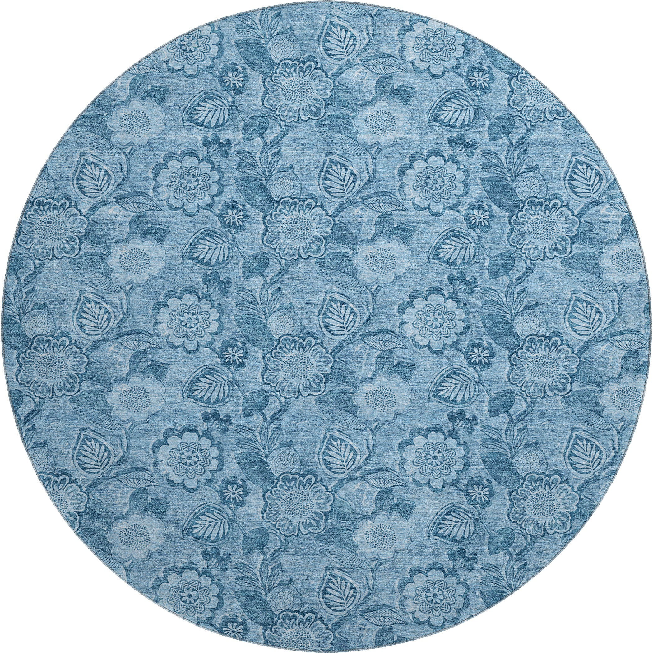 Mdina Machine Washable Transitional Blue Rug 8' x 8' #shape_Round