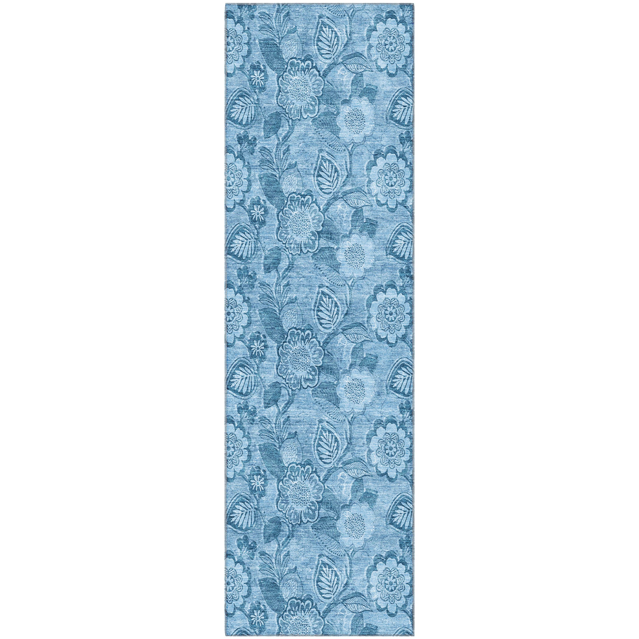 Mdina Machine Washable Transitional Blue Rug 2'3" x 7'6" #shape_Runner