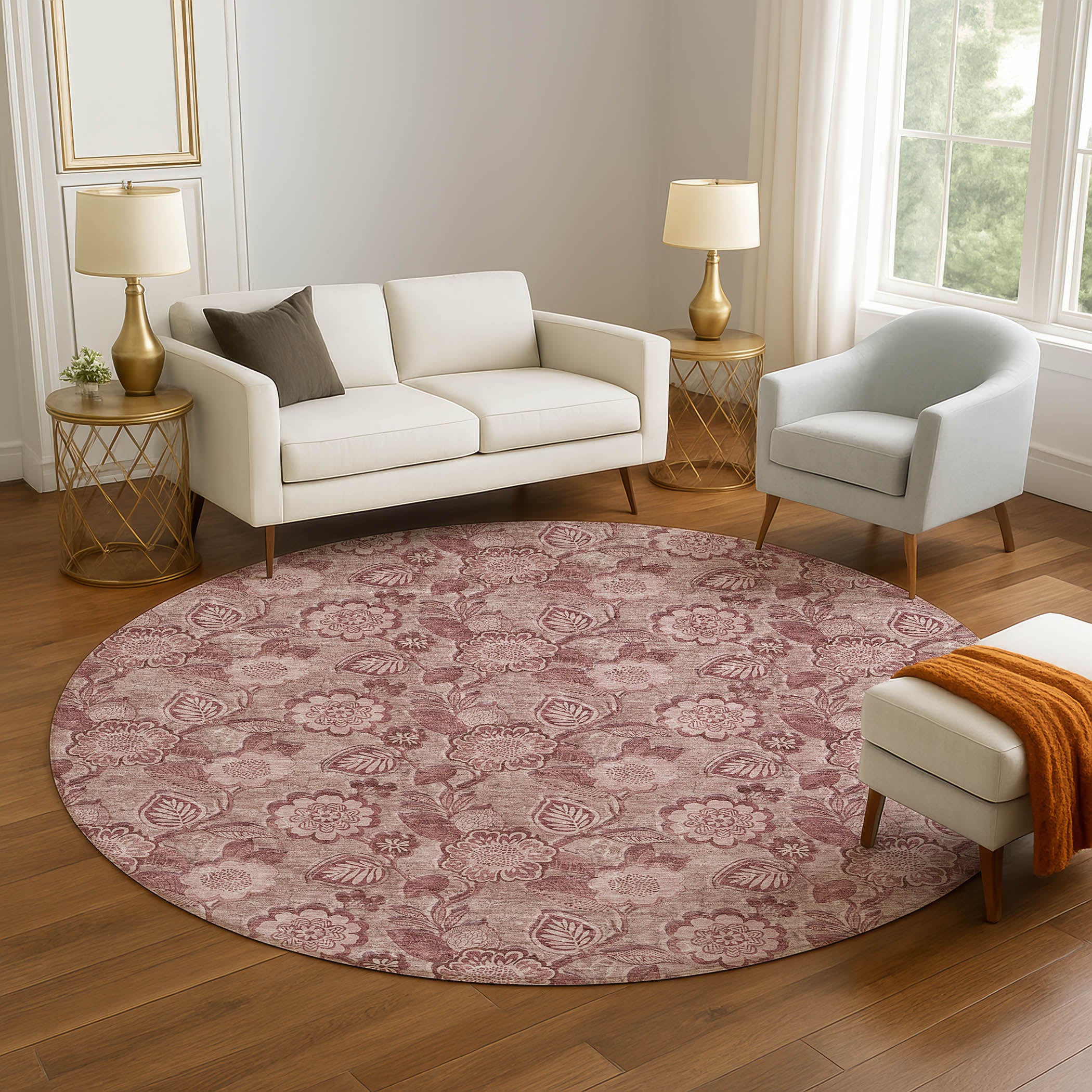 Mdina Machine Washable Transitional Blush Pink Rug 8' x 8' #shape_Round